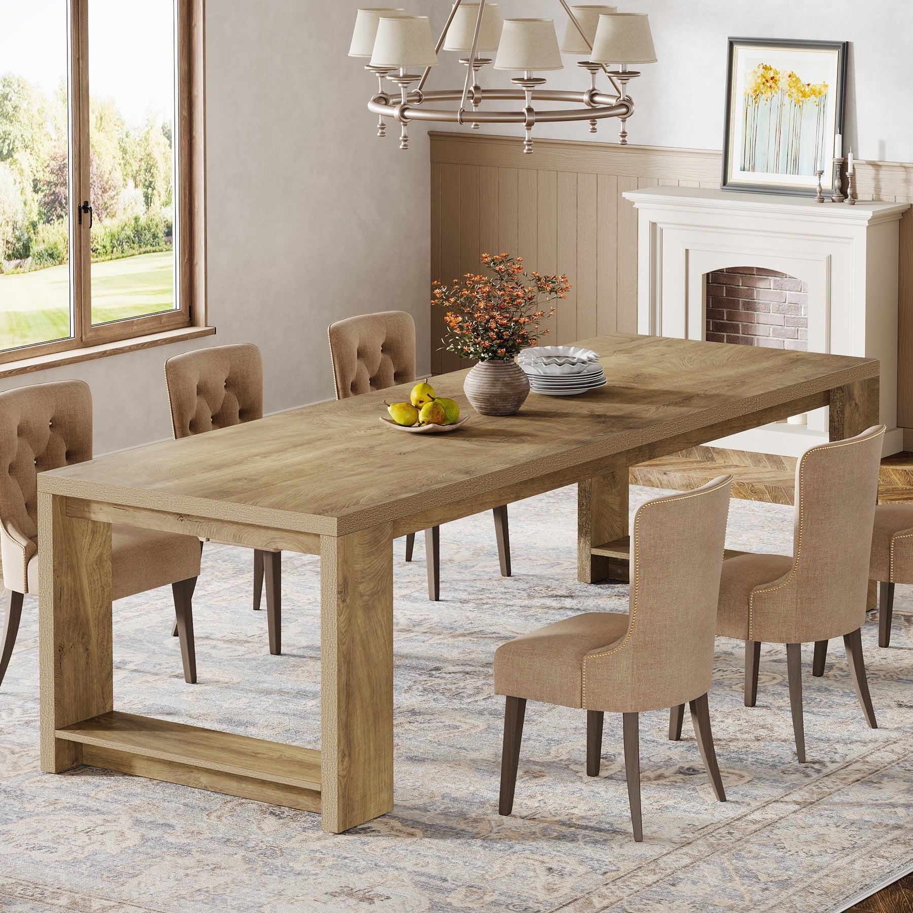 86" Dining Table, Farmhouse Kitchen Dinner Table For 8 - 10 People Tribesigns