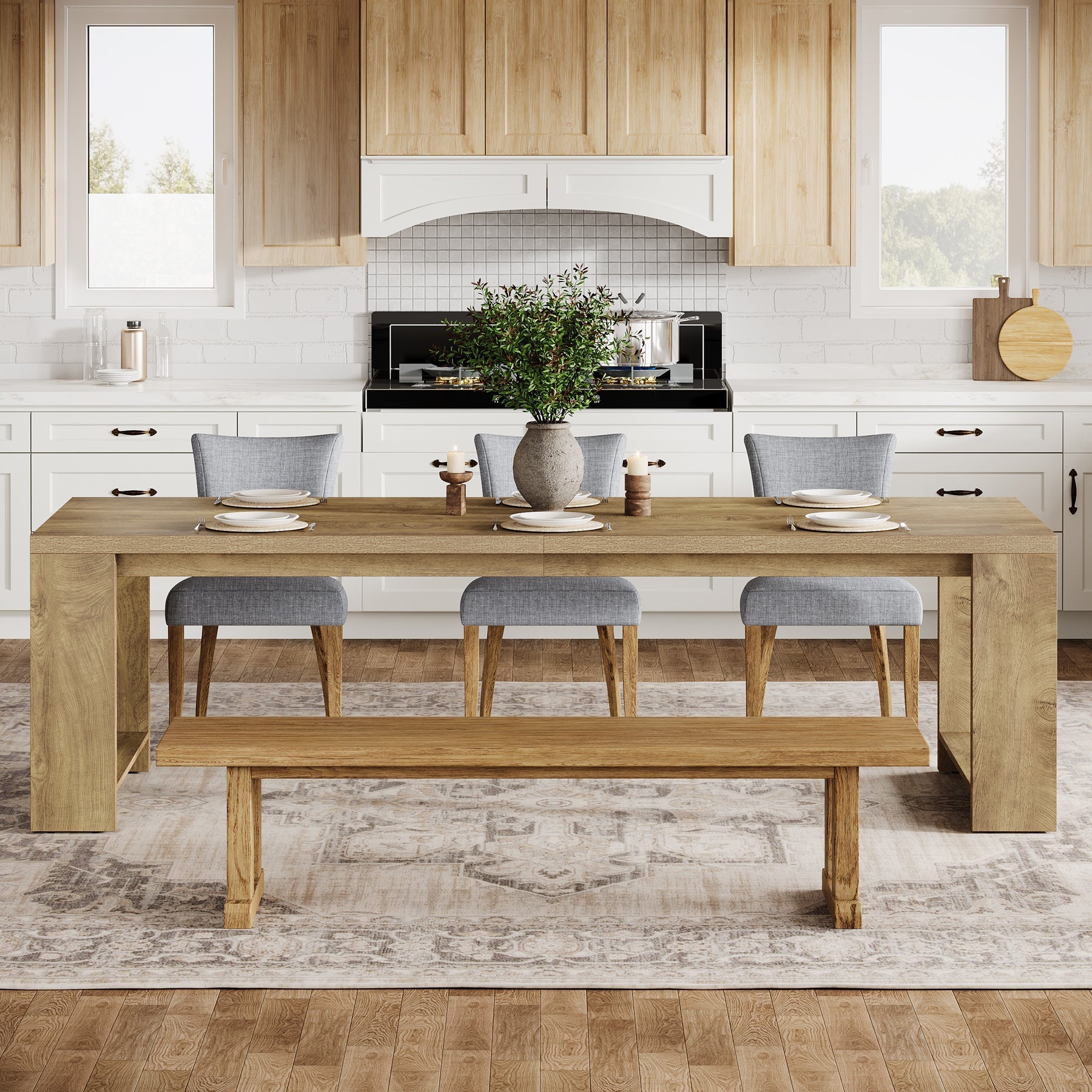 86" Dining Table, Farmhouse Kitchen Dinner Table For 8 - 10 People Tribesigns