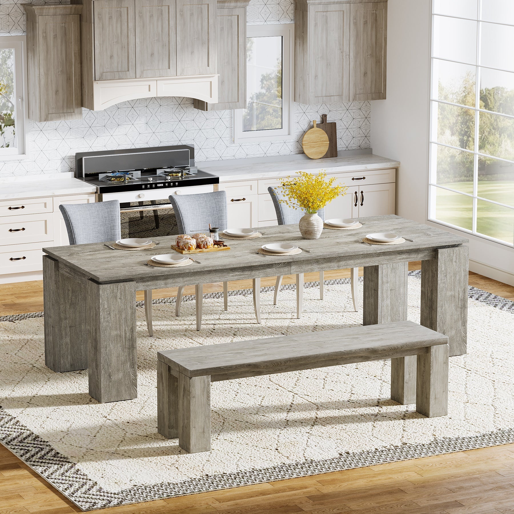 86" Modern Dining Table, Extra Long Kitchen Table for 6 - 8 Tribesigns
