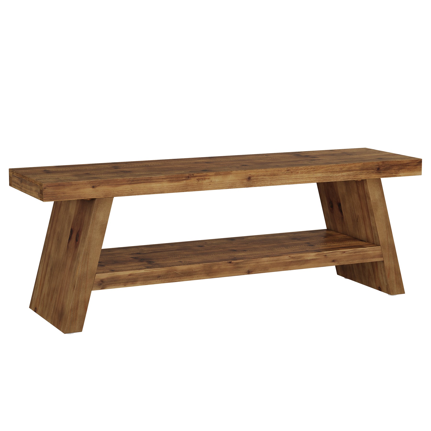 Solid Wood Shoe Bench, 2-Tier Entryway Bench with Open Shelves