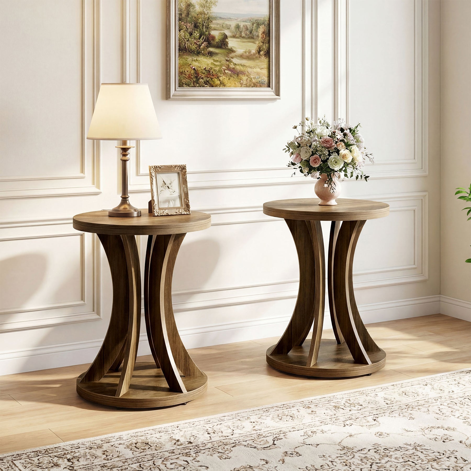 17.71" Round Side Table, Farmhouse Curved End Table for Small Spaces
