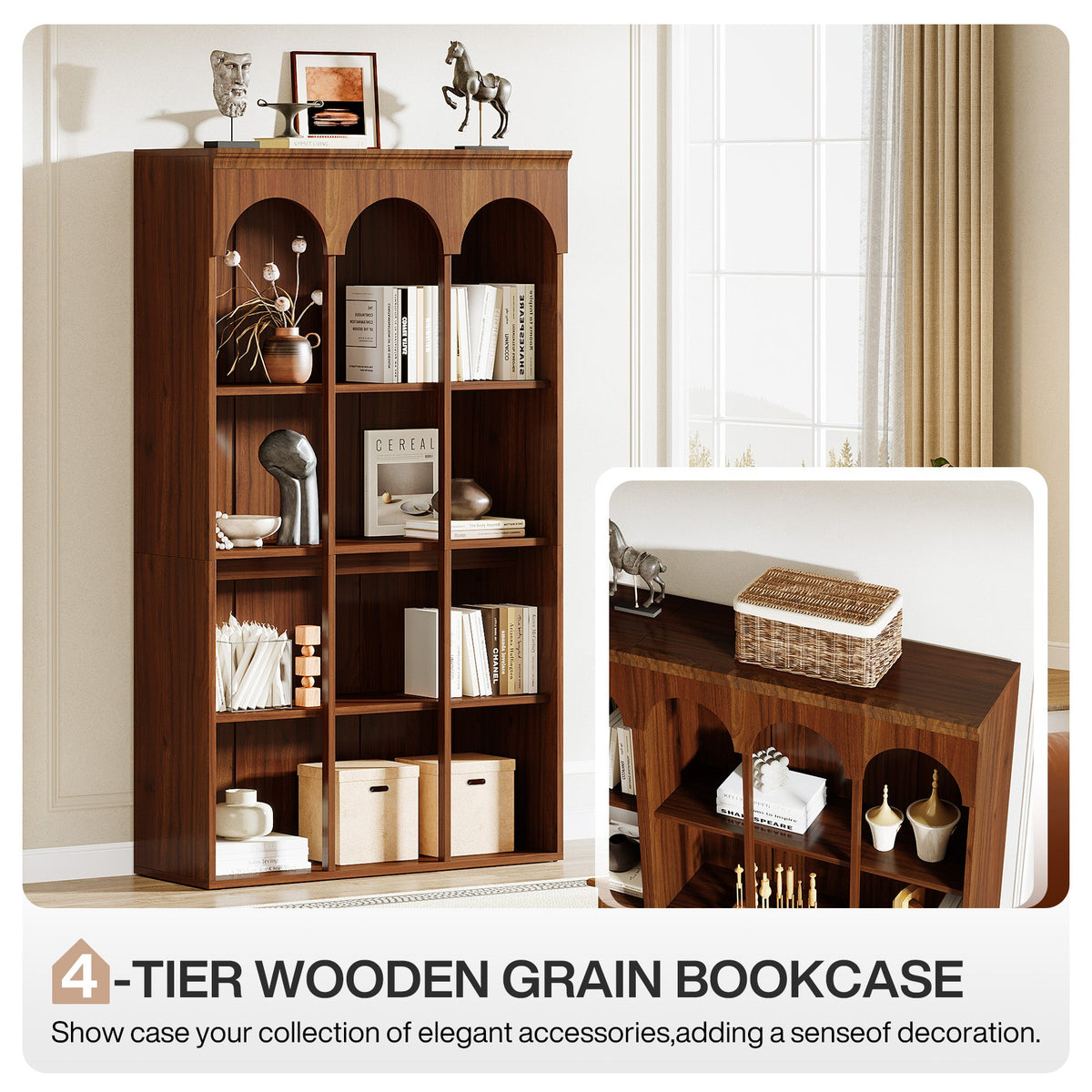 71" Tall Arched Bookshelf, 5-Tier Freestanding Bookcase Display Rack