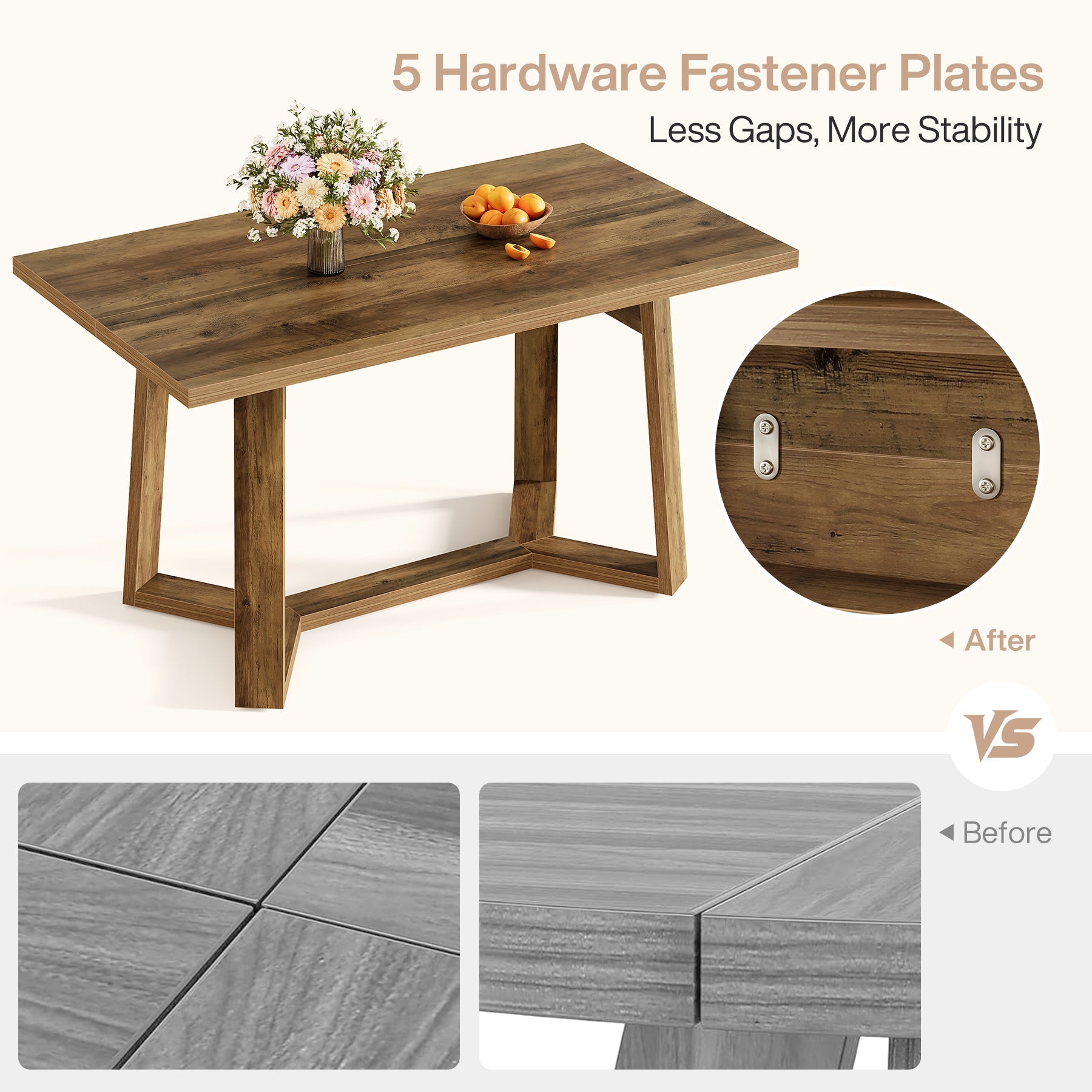 47" Dining Table for 4, Rectangular Kitchen Table with Sturdy Base