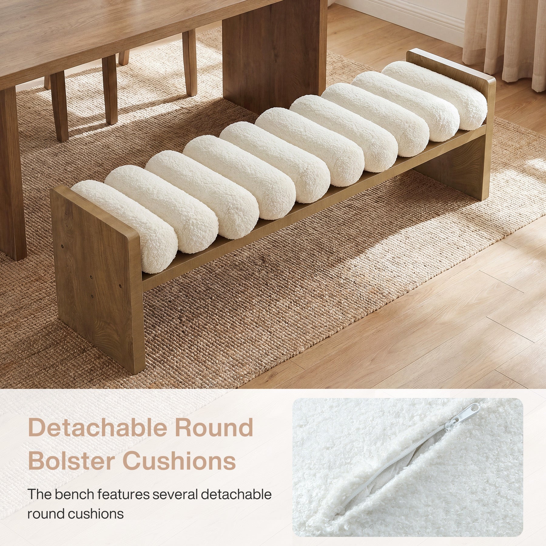 59'' Dining Bench, Upholstered Fabric Kitchen Bench for Dining Room(Removable Cushion)