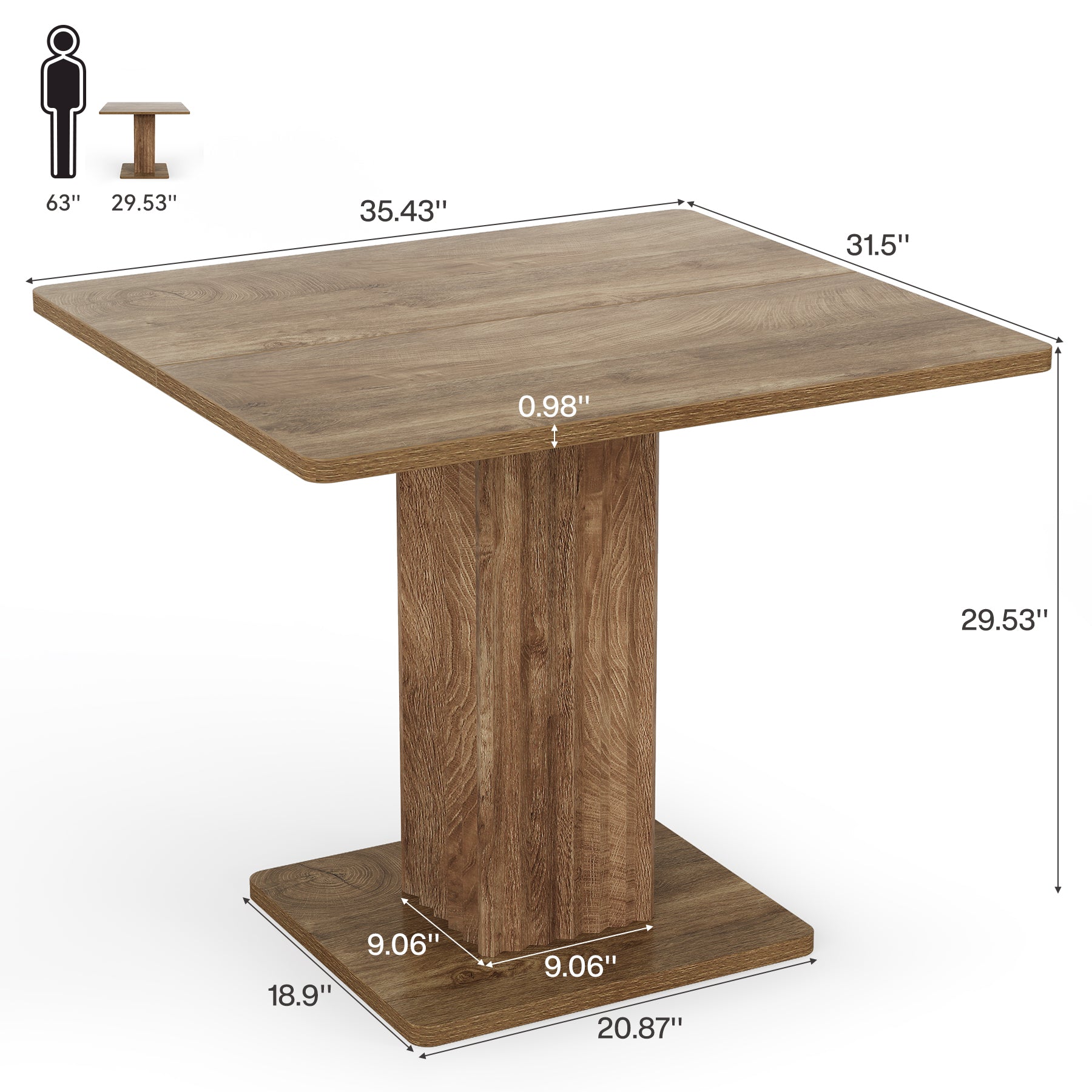 35.43" L x 31.5" W Dining Table, Farmhouse Kitchen Table for 2-4 People