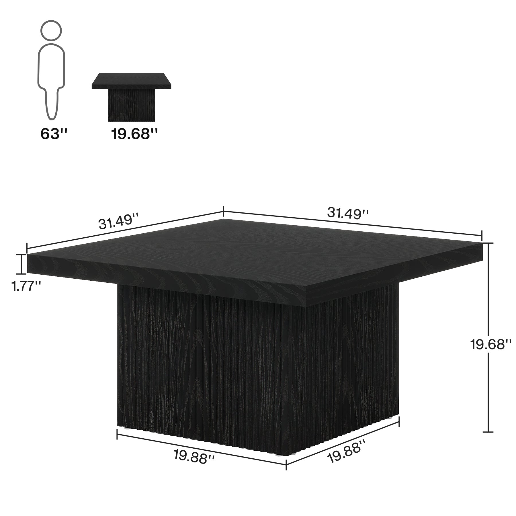 Square Coffee Table, 31.5-Inch Wood Center Table Cocktail Table