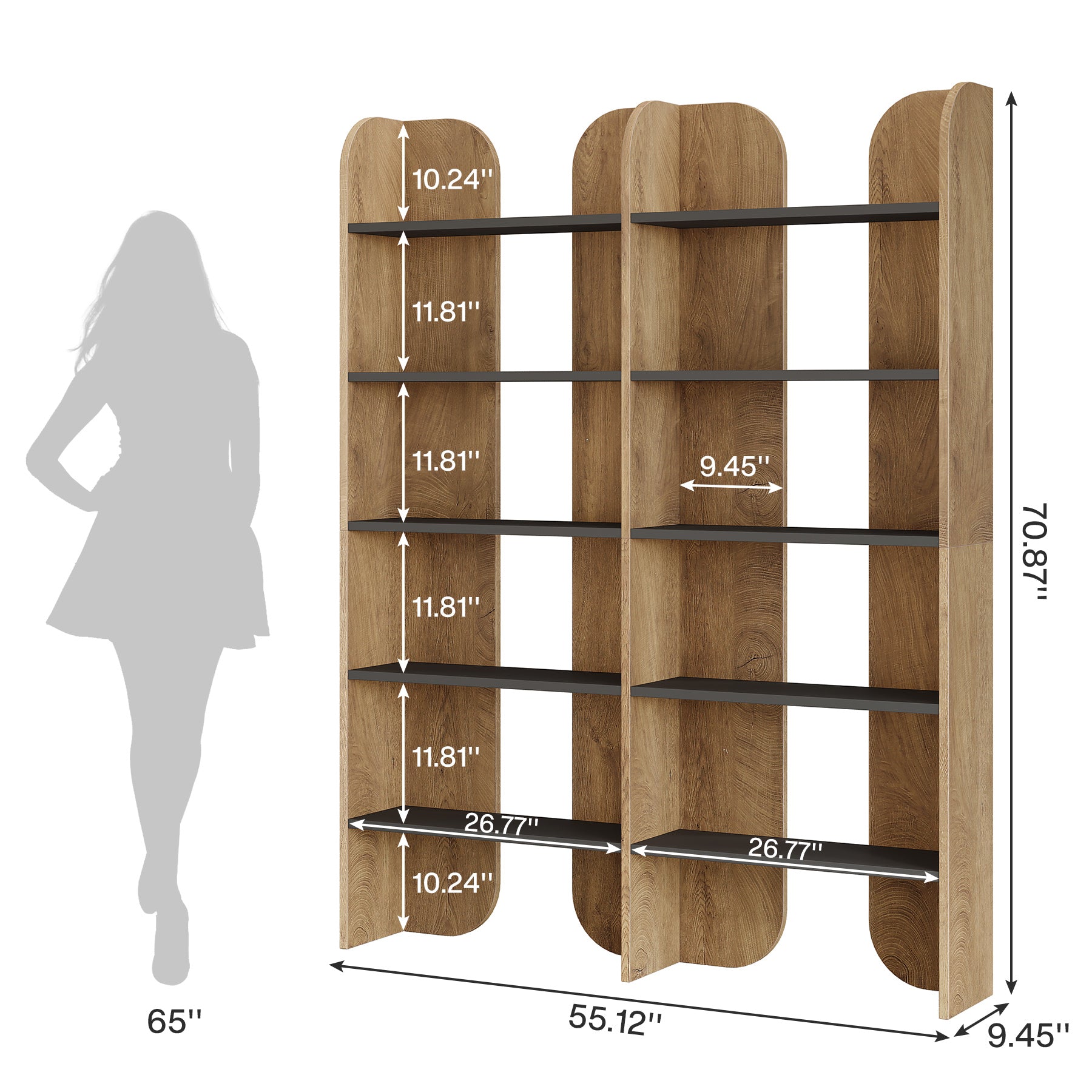 70.87" Bookshelf, 5-Tier Double Wide Bookcase with Open Shelves