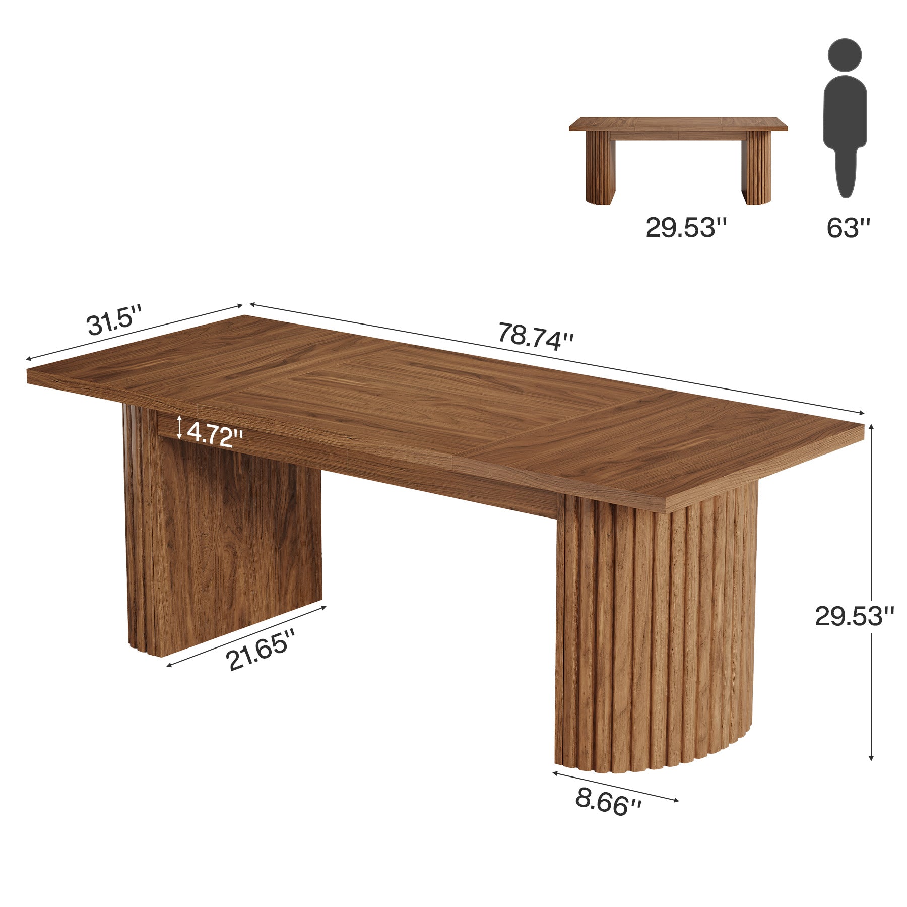 78.7" Dining Table, Rectangular Kitchen Table with Wooden Tabletop for 6-8 People