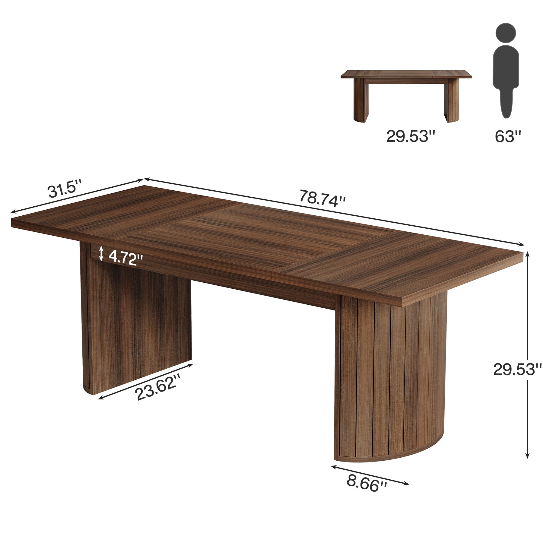 78.7" Dining Table, Rectangular Kitchen Table with Wooden Tabletop for 6-8 People