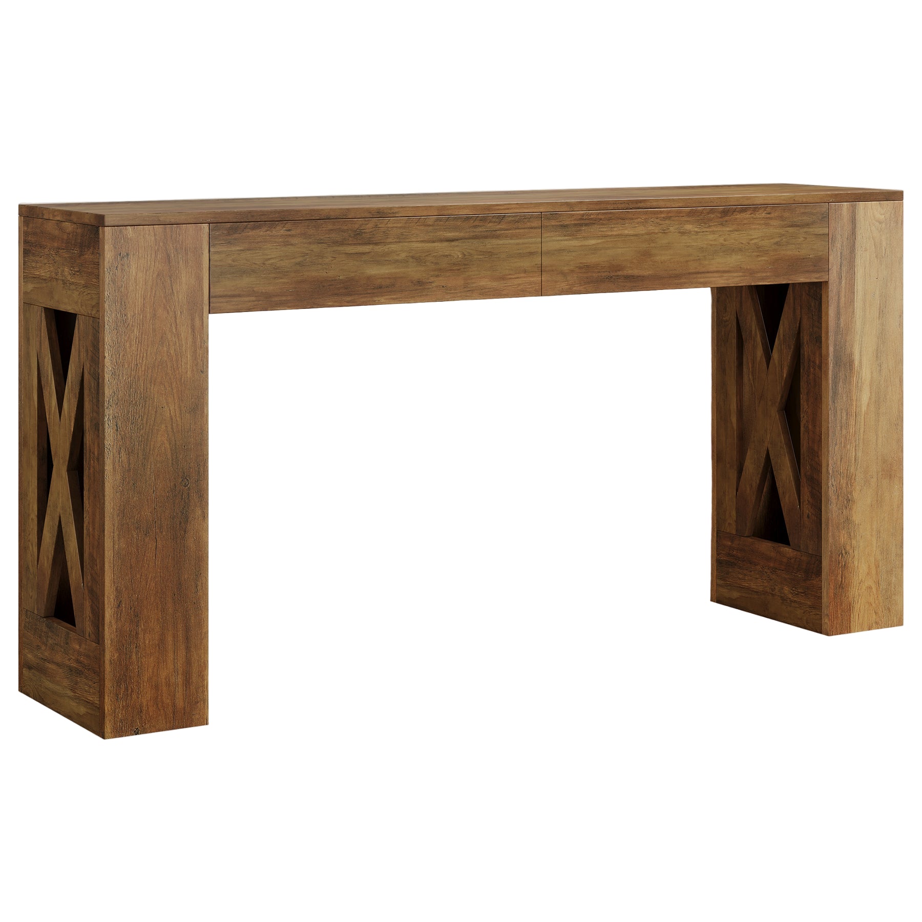 63" Console Table, Narrow Sofa Table with 2 Drawers and X-Shaped Legs