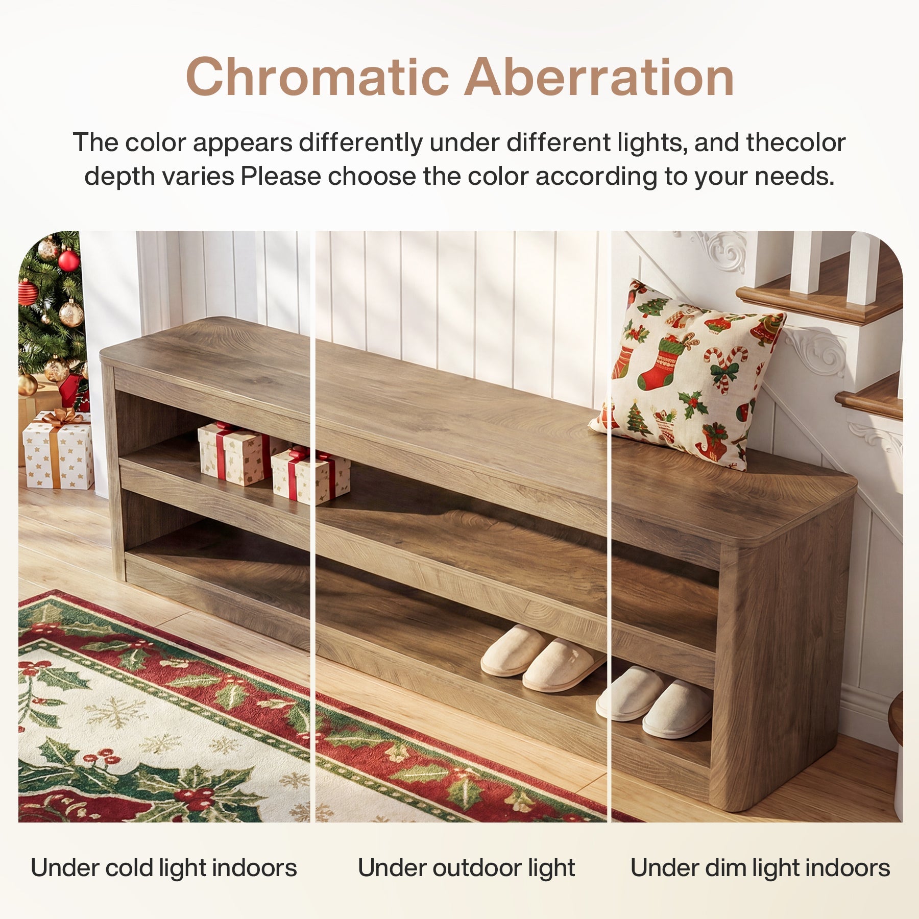 55" Entryway Bench, 3-Tier Shoe Bench End of Bed Seat for Hallway, Bedroom