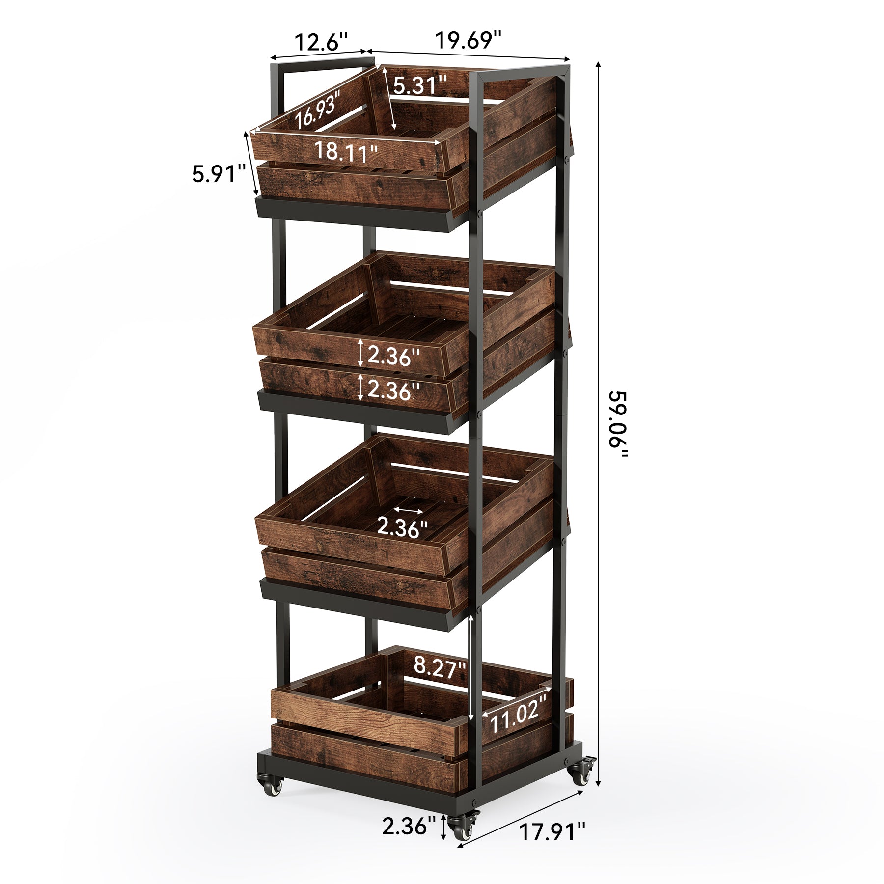 4-Tier Kitchen Cart with Wheels, Mobile Fruit and Vegetable Storage Cart