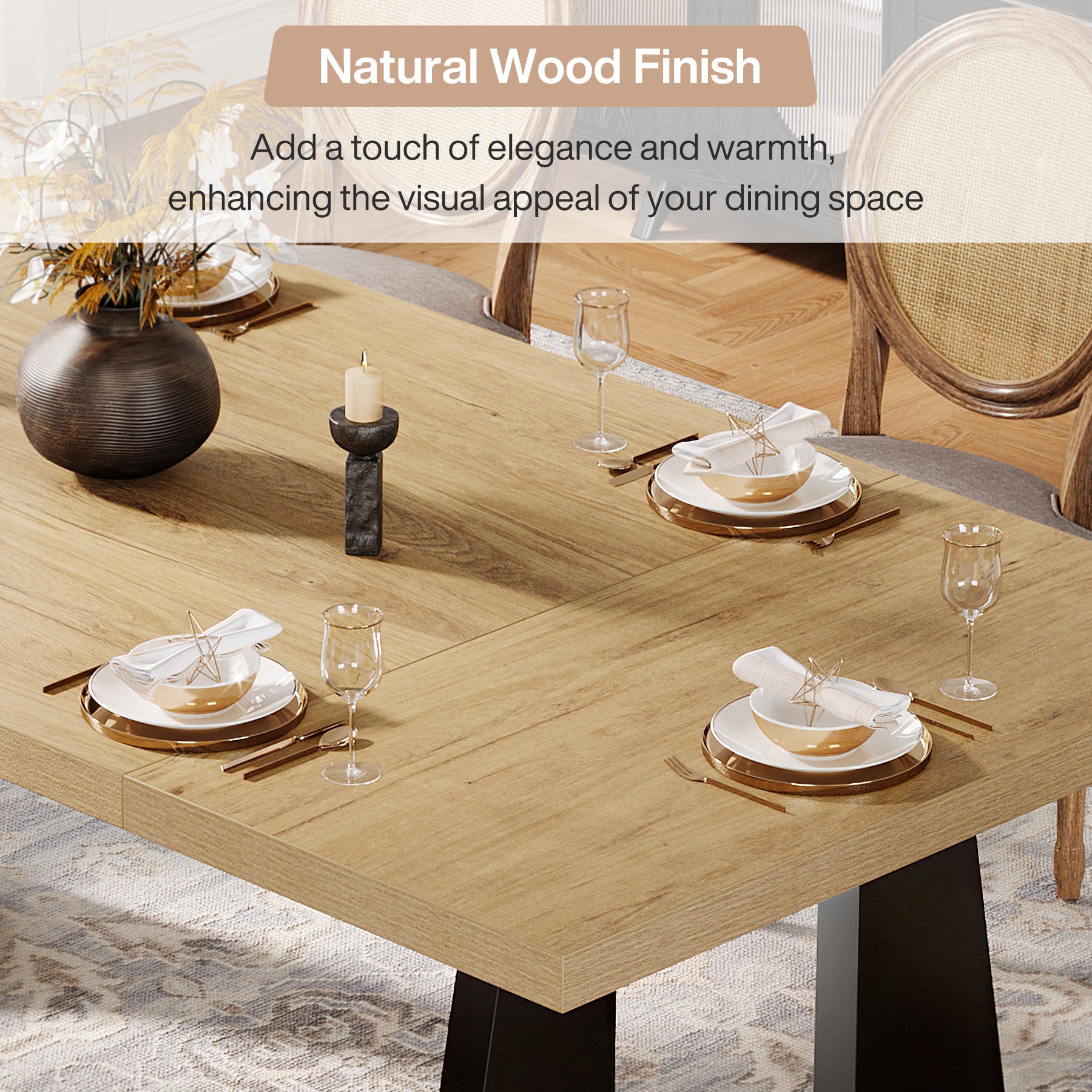 Large Dining Table, 70" Rectangular Kitchen Table for 6-8 People