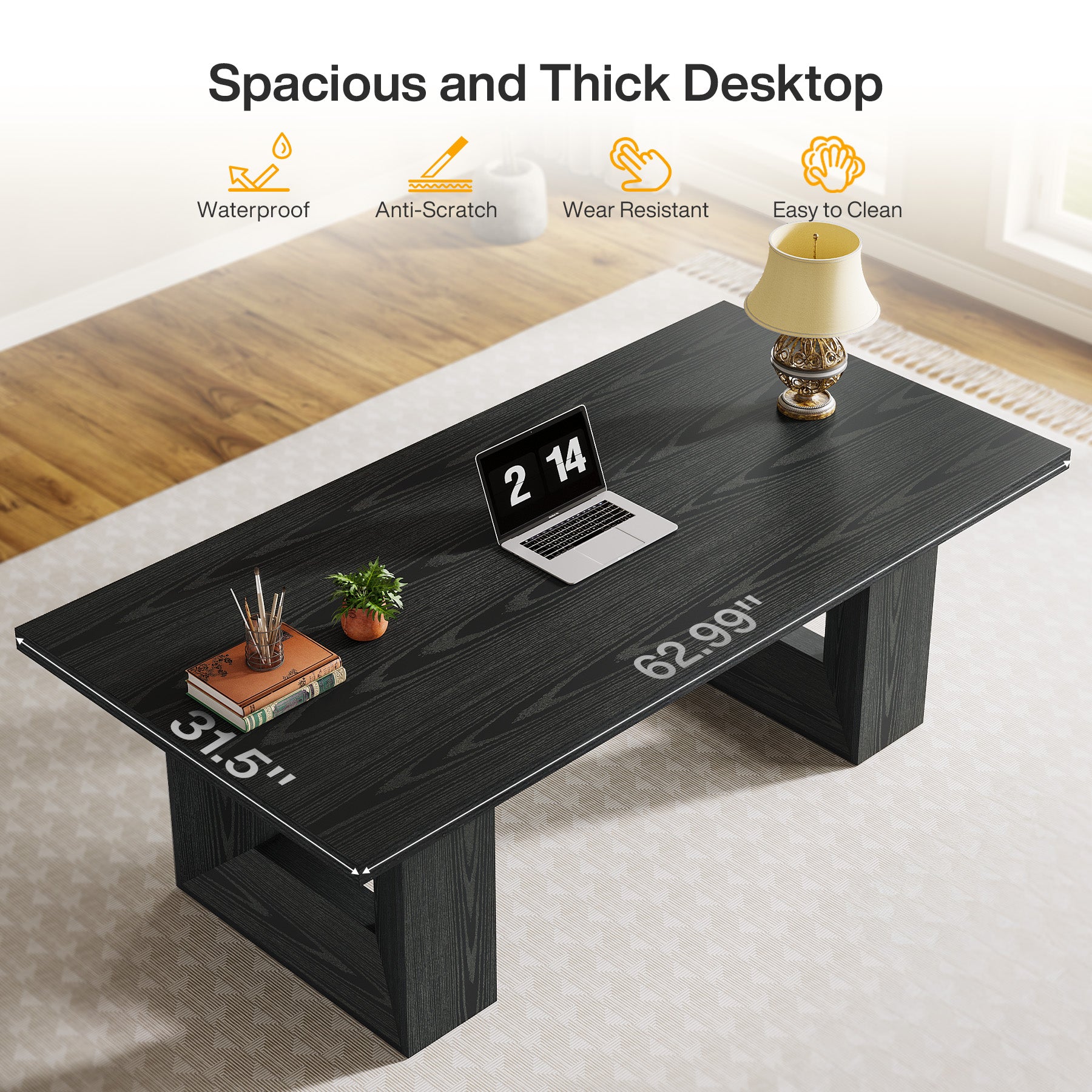 62.99" Home Office Desk, Farmhouse Executive Desk Computer Table for Office