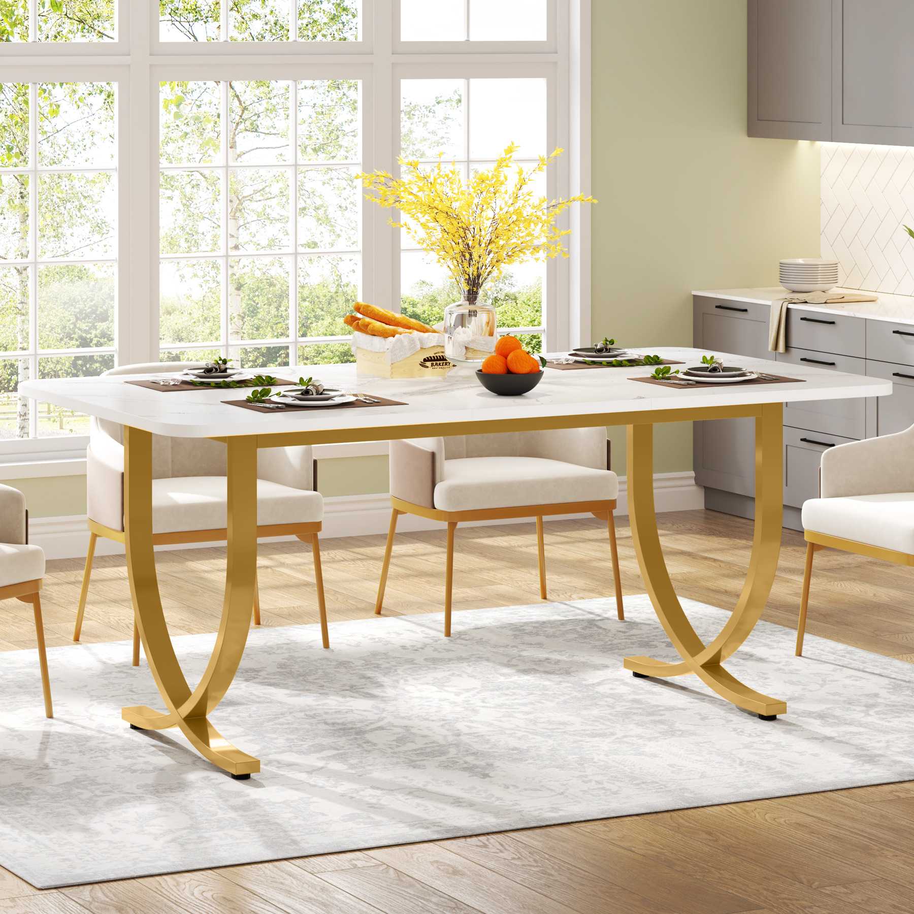 63" Modern Dining Table Kitchen Table with Faux Marble Table Top Tribesigns