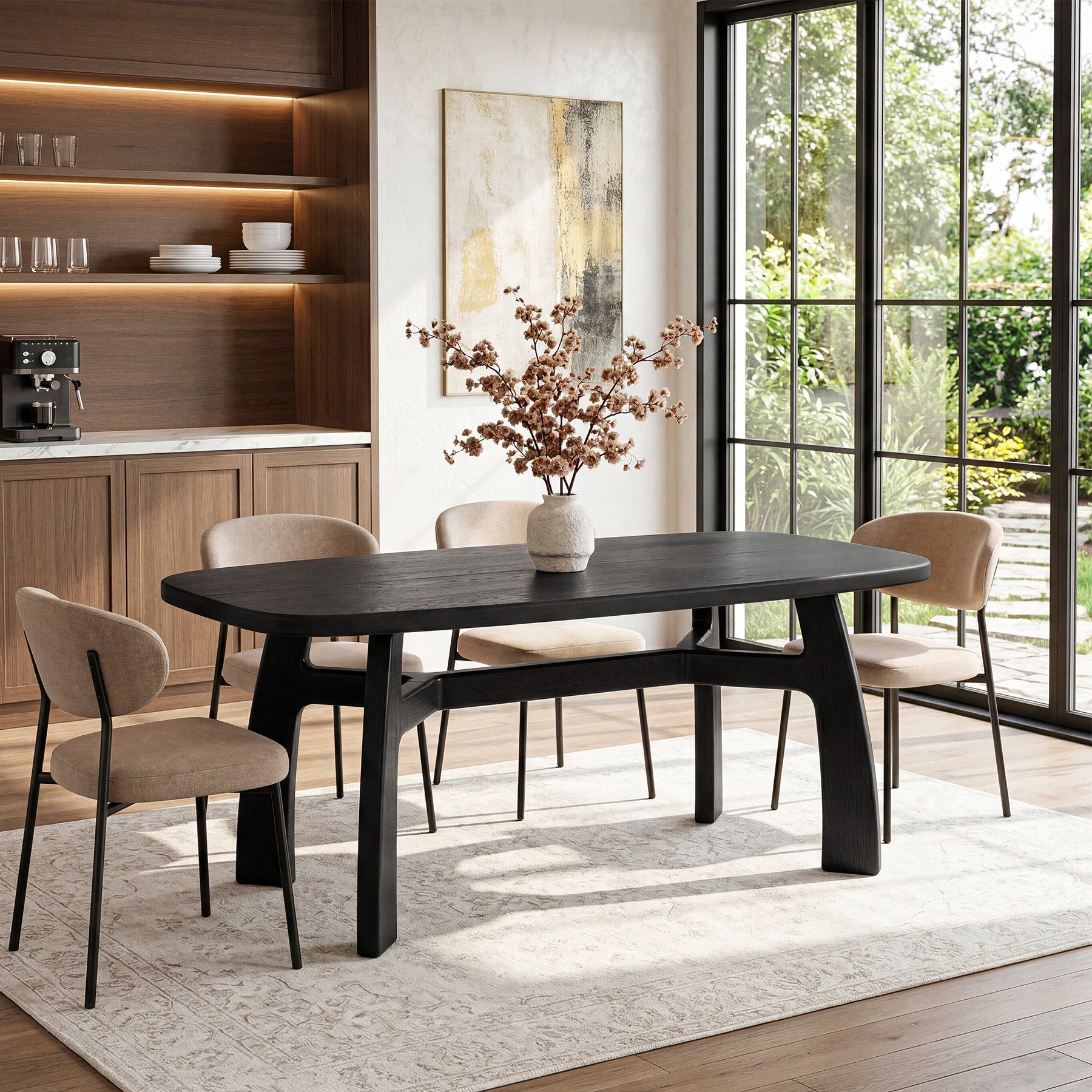 63" Dining Table for 6-8, Solid Wood Kitchen Table with H-Frame for Dining Room
