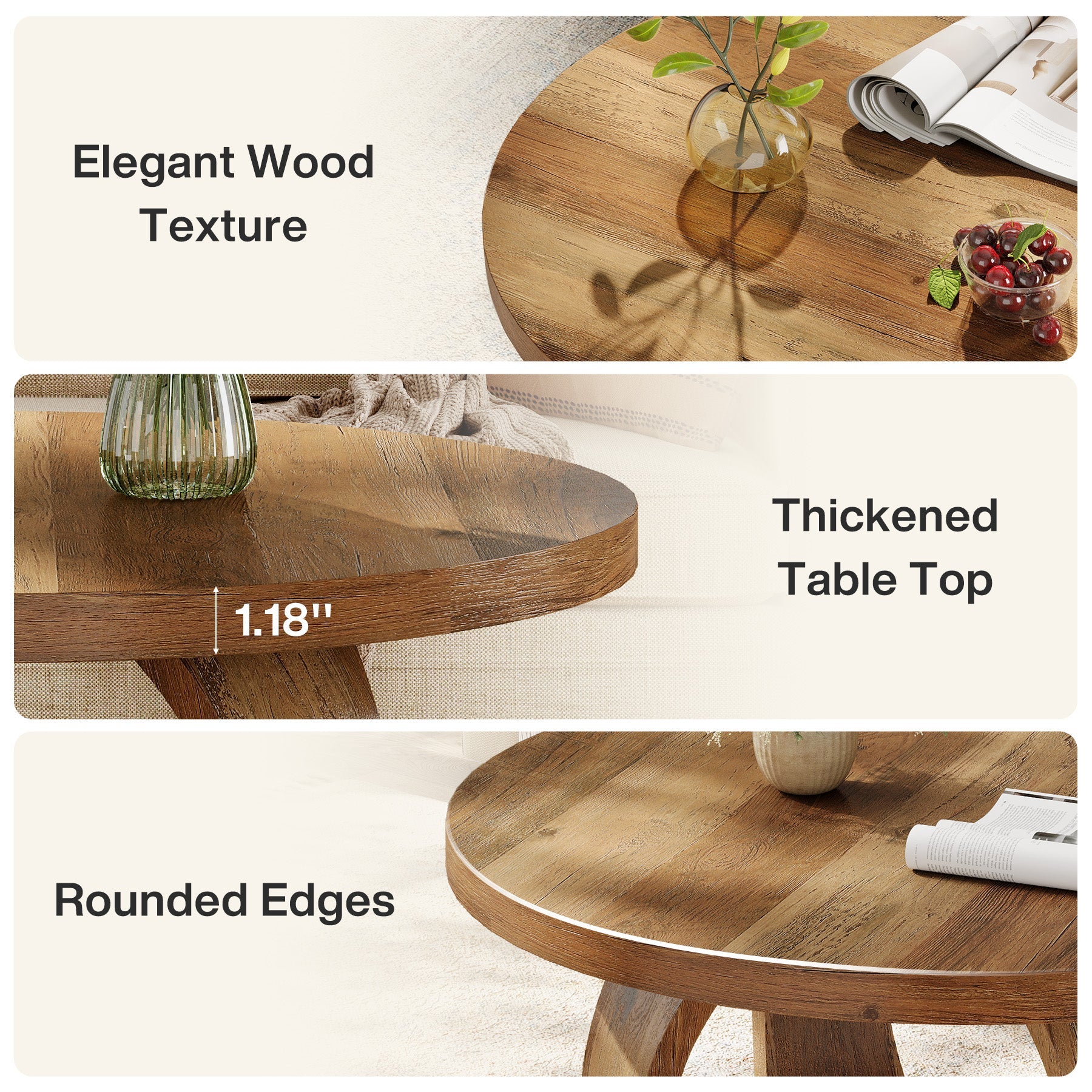 31.5" Round Coffee Table, 2-Tier Center Table with Storage for Living Room