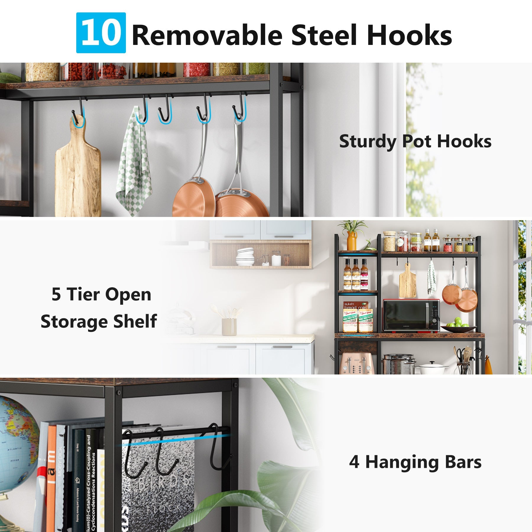 Kitchen Baker's Rack, 5-Tier Utility Storage Shelf with Hutch Tribesigns