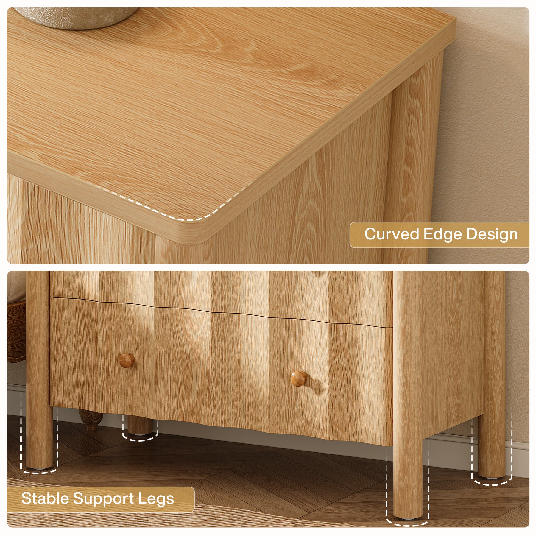31.5" Nightstand with 3 Drawers, Oversized Bedside Table for Bedroom