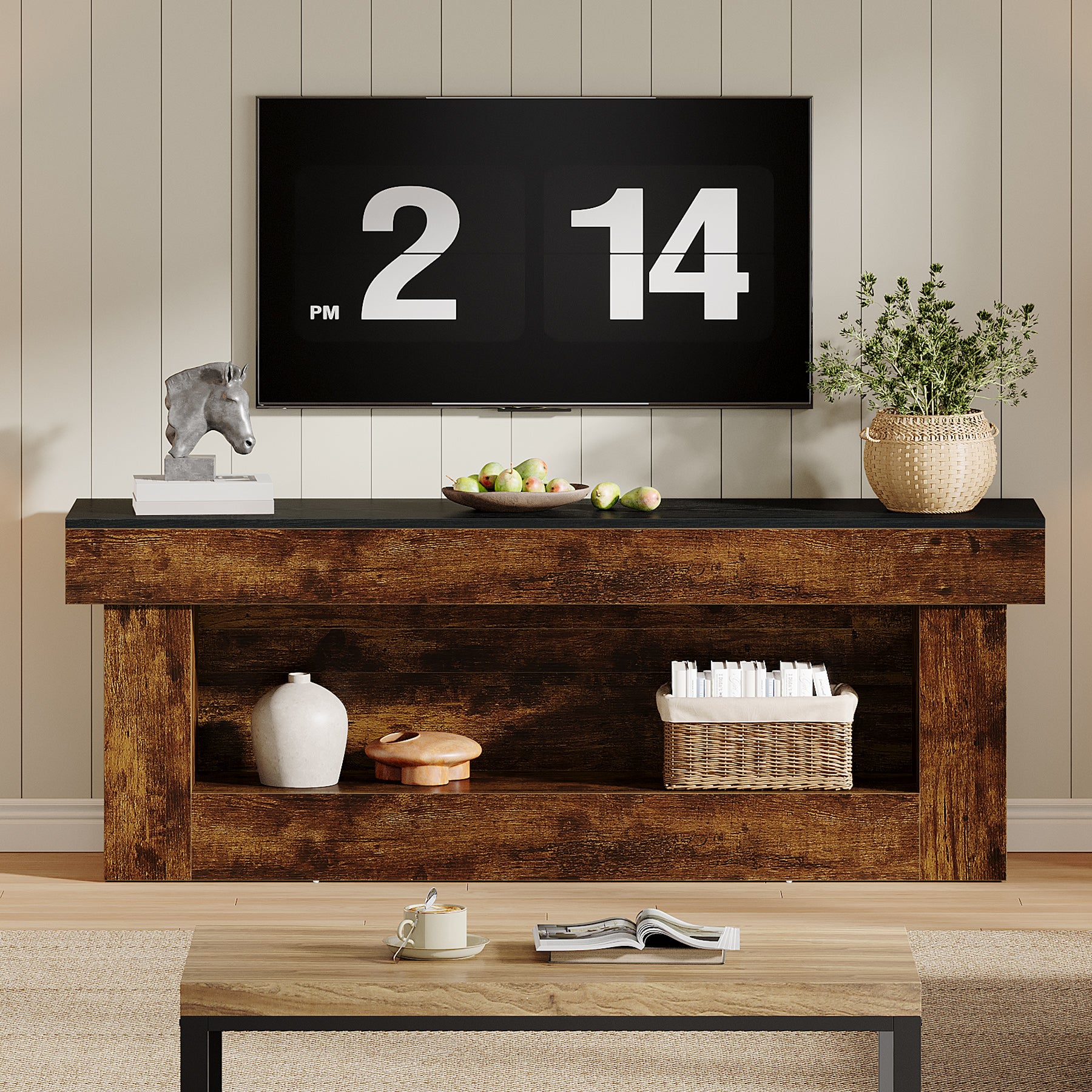 63" TV Stand, Entertainment Center with Open Storage for 60/65/70" TVs