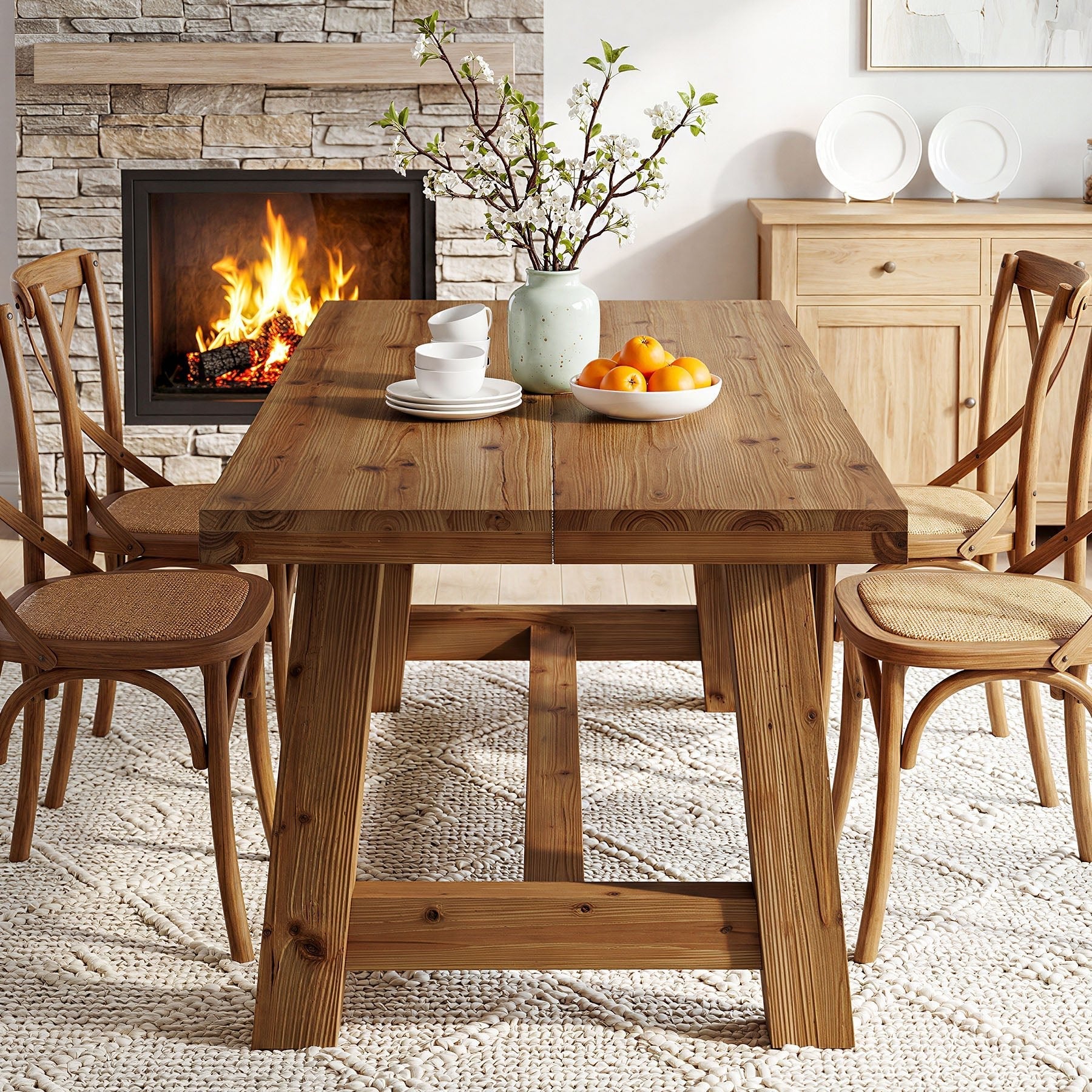 63" Solid Wood Dining Table, Rectangular Kitchen Table for 4-6 People
