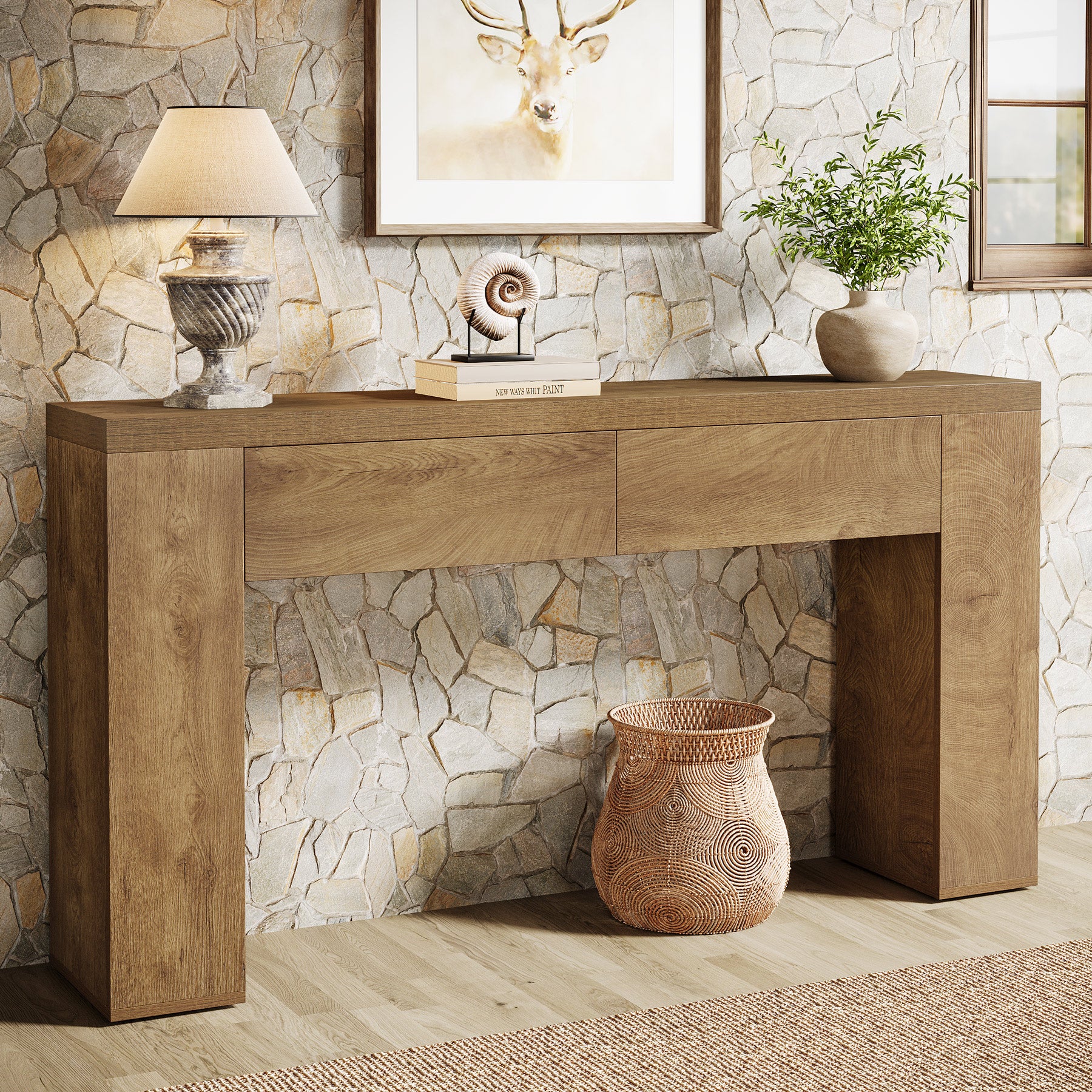 63" Console Table, Rustic Sofa Hallway Table with Drawers