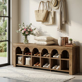 63" Entryway Bench with Shoe Storage, Farmhouse Bench with 12 Cubbies 3