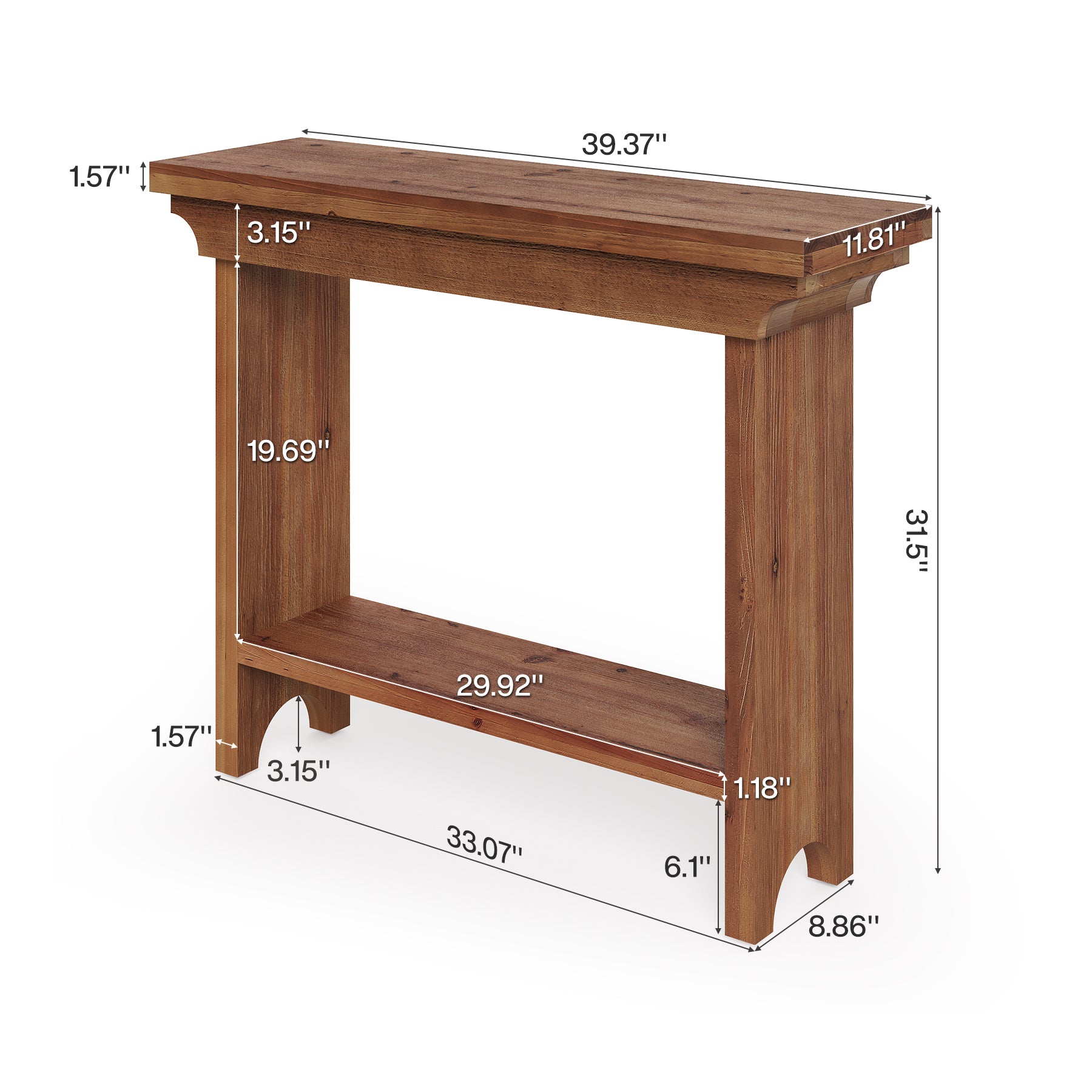 Solid Wood Console Table, 39.4" Entryway Sofa Table with Lower Shelf for Hallway