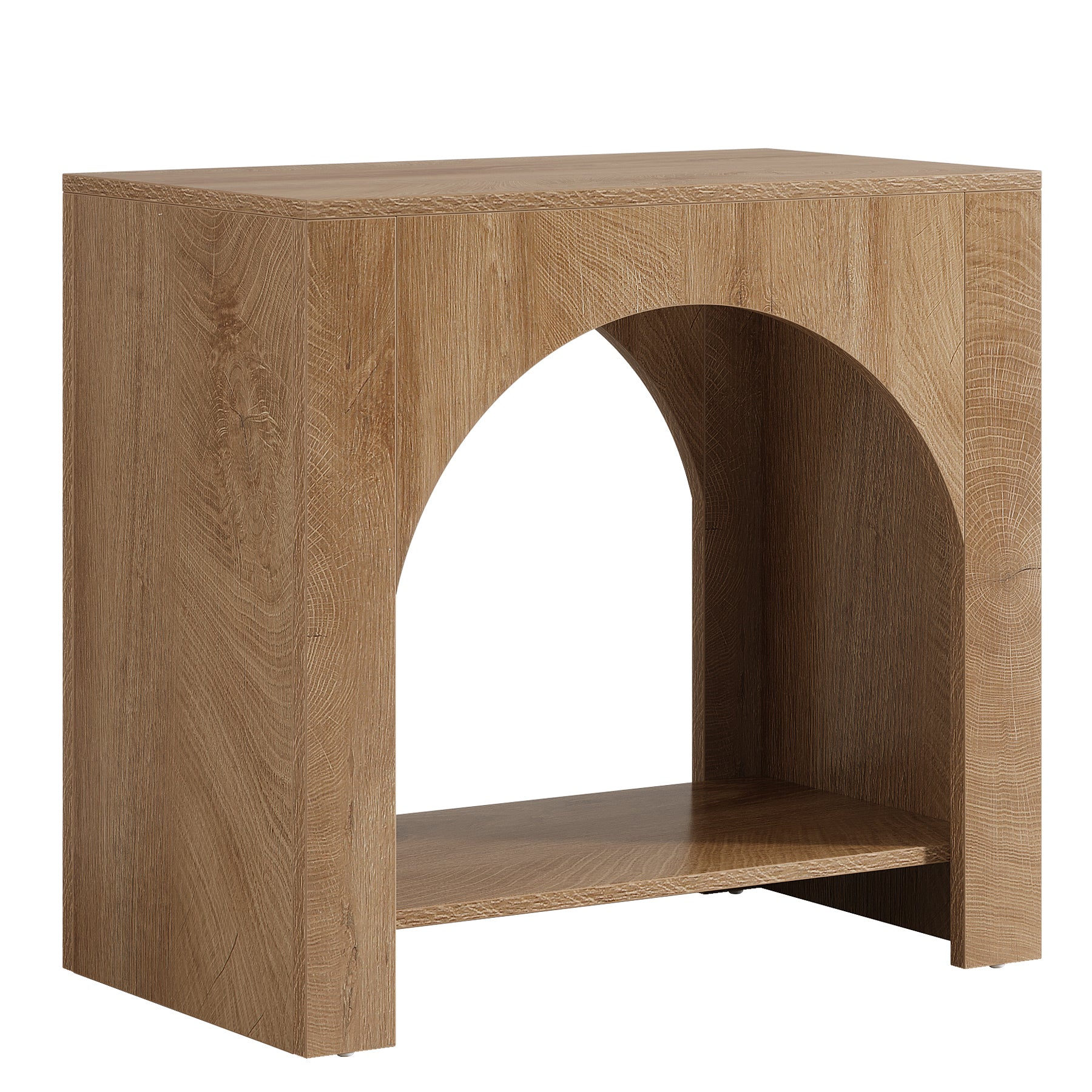 Farmhouse End Table, Large Sofa Side Table with 2-Tier Storage Shelf