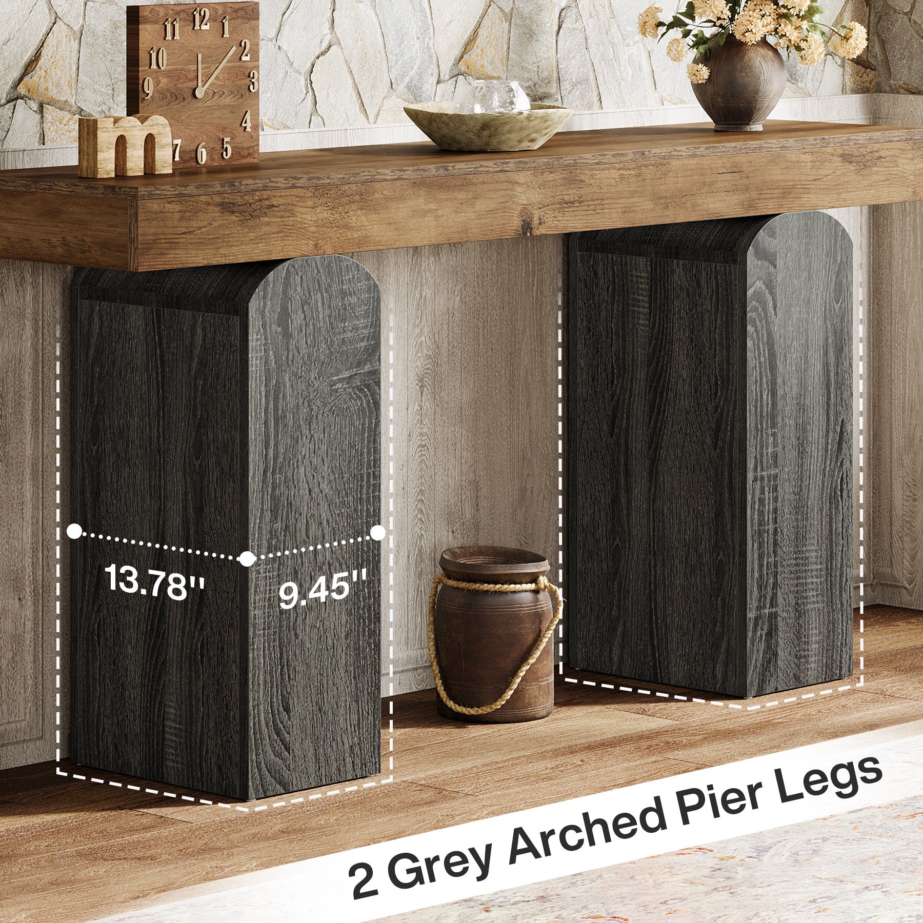 63" Console Table, Farmhouse Entryway Table with 2 Arched Pedestal Legs