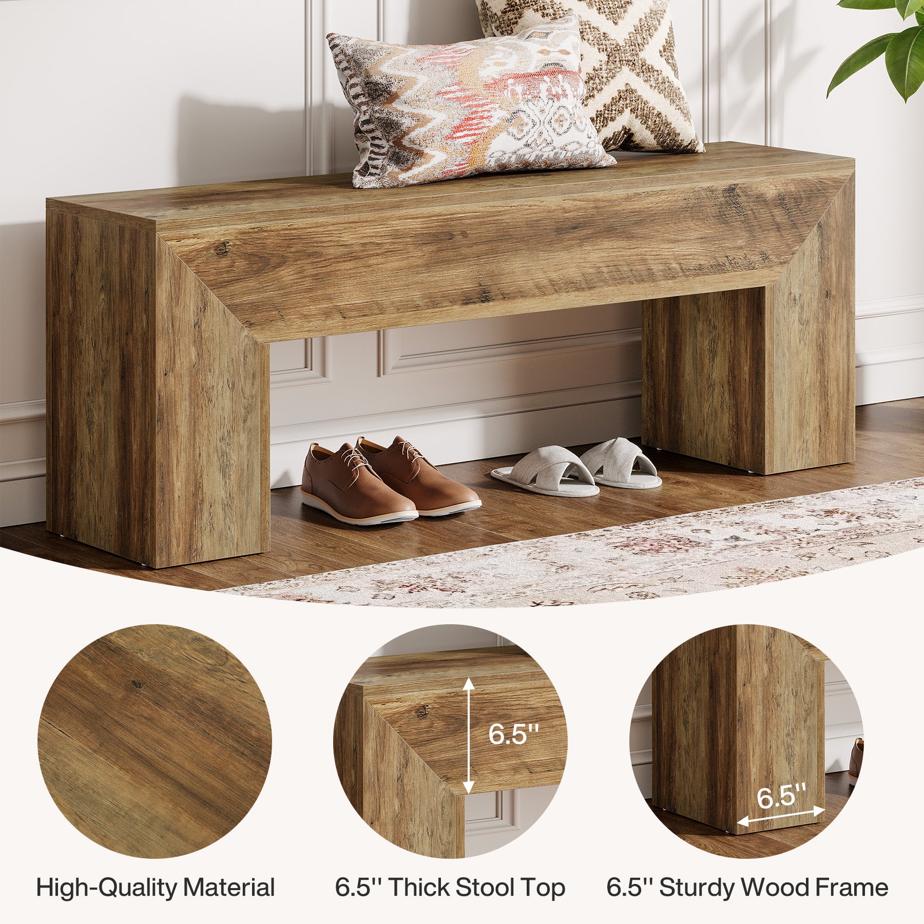 47" Entryway Bench, Farmhouse Dining Bench End of Bed Bench