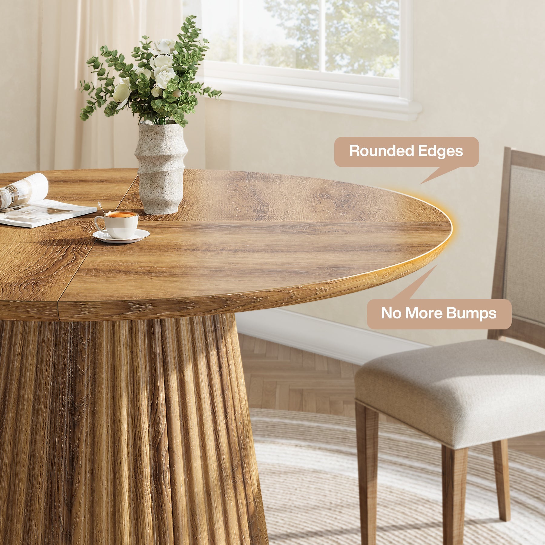 Round Dining Table, 47.24" Kitchen Table with Fluted Design for 4-6