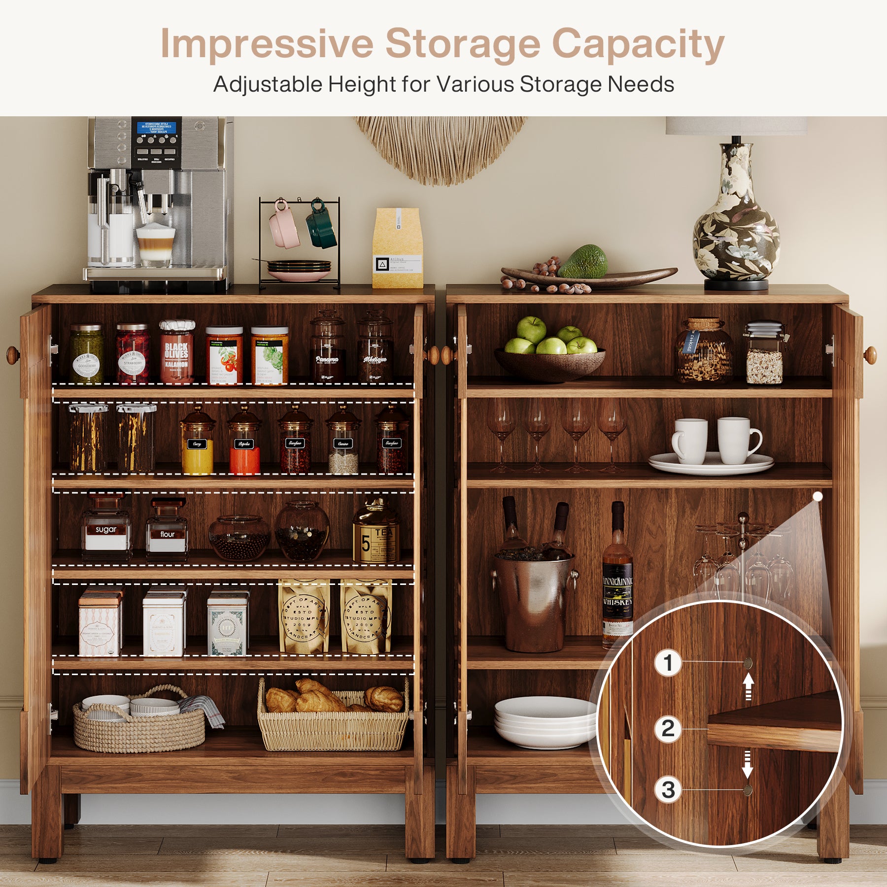 Farmhouse Sideboard Cabinet, Wooden Buffet Cabinet with Removable Shelves