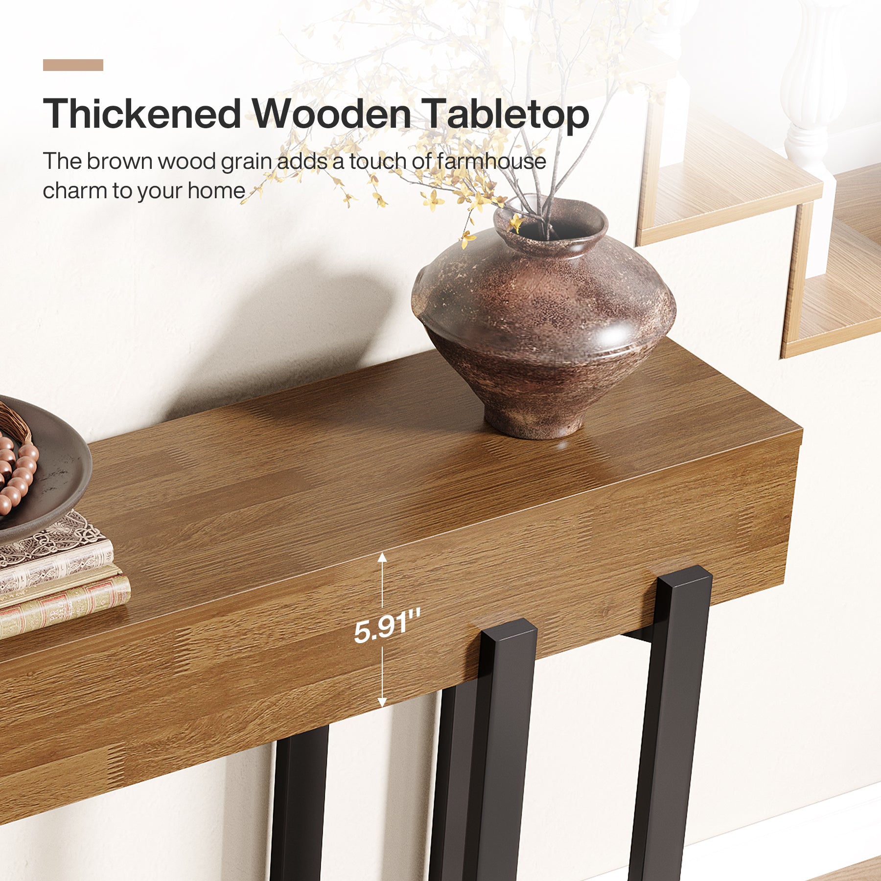 63" Console Table, Farmhouse Sofa Table with Metal Frame for Entryway