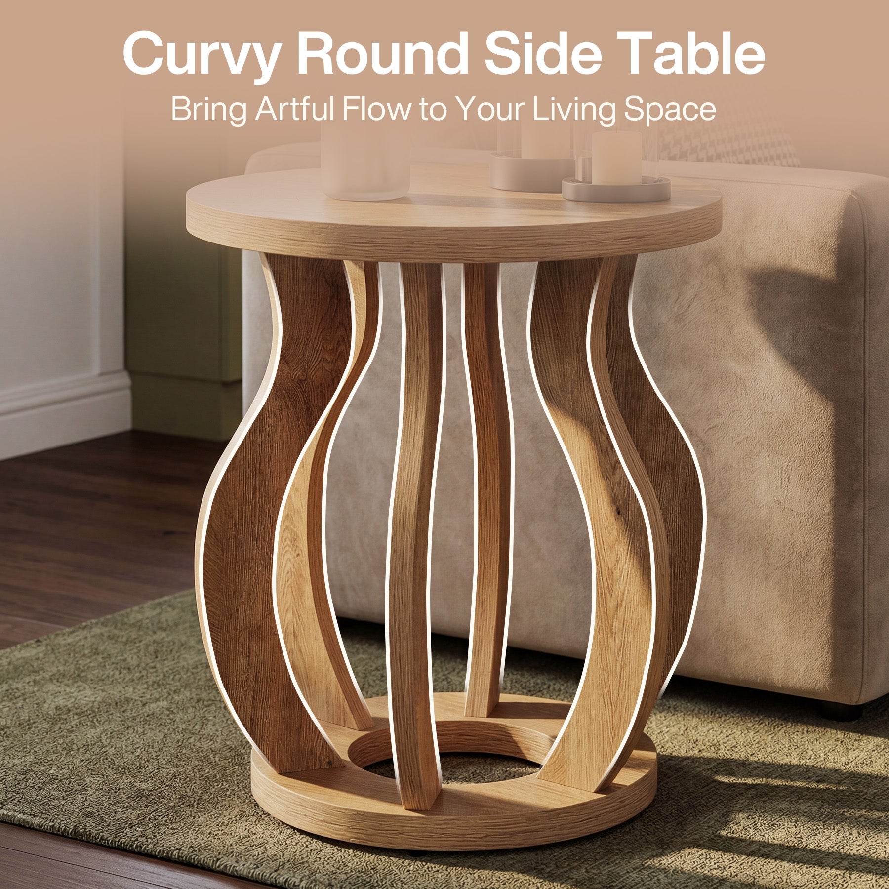 19.69" Round End Table, Curved Side Table Nightstand for Small Spaces