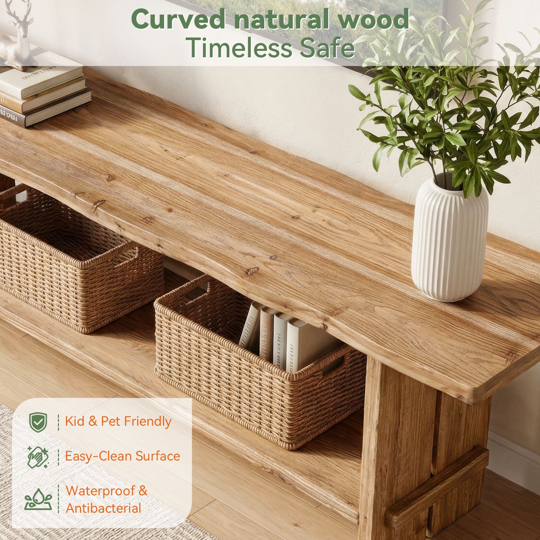 71" Solid Wood TV Stand for Up to 85" TV, Farmhouse Entertainment Center with Storage Shelf