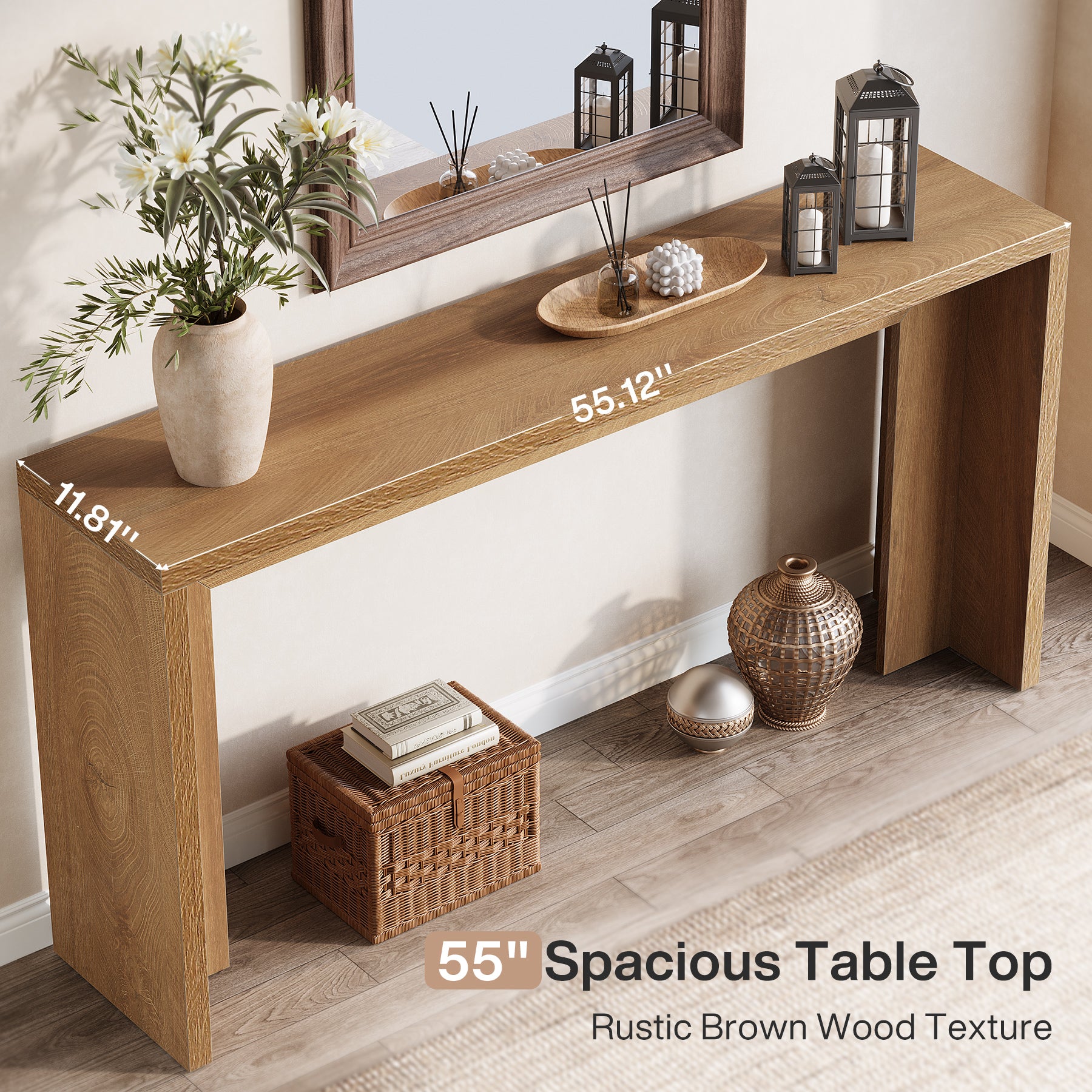 55" Farmhouse Console Table, Narrow Entryway Sofa Table for Living Room
