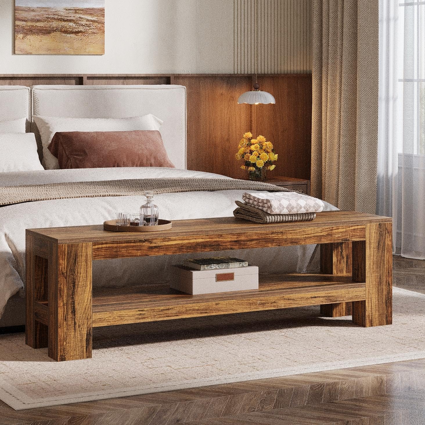 59" Entryway Bench, Farmhouse Indoor Console Shoe Bench End of Bed Table