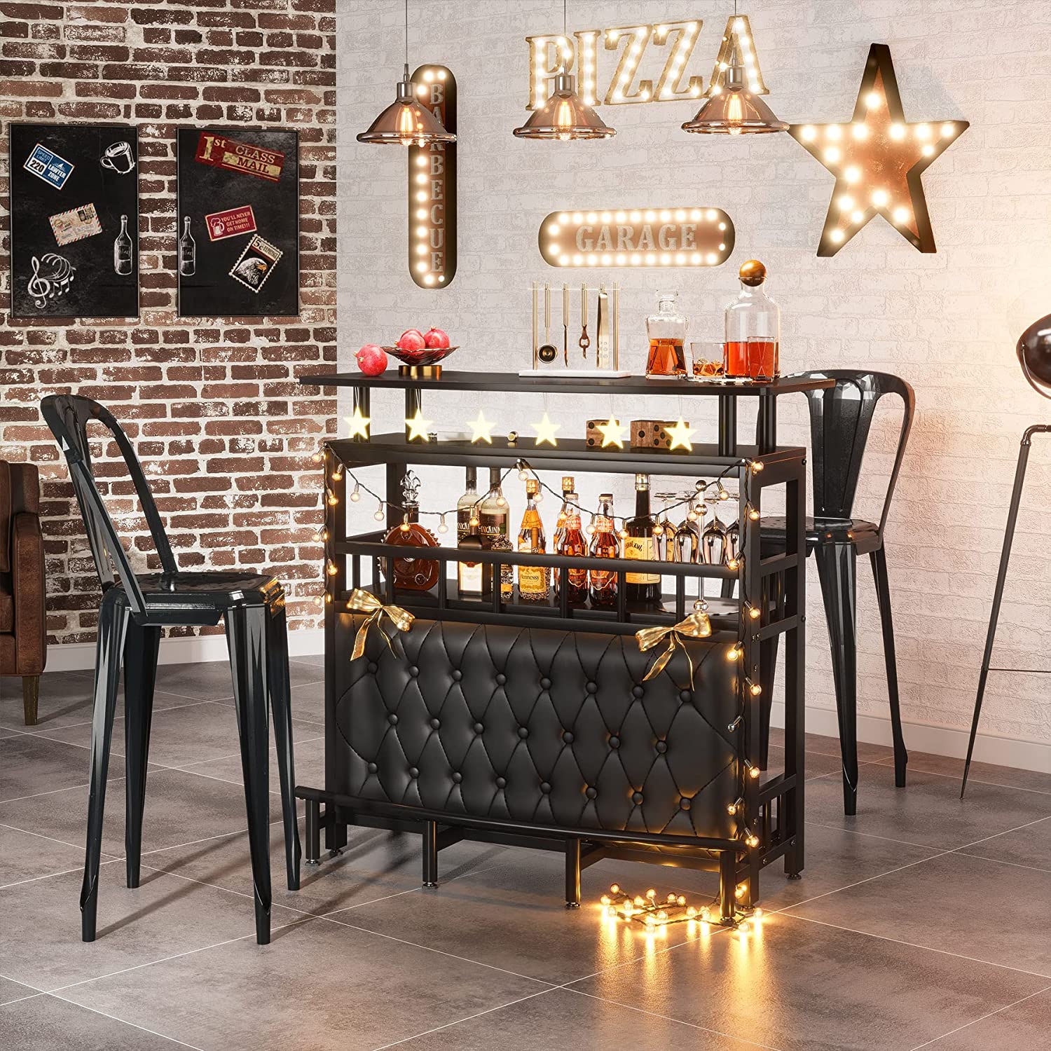 Bar Unit for Liquor, Home Entertainment Bar with Storage and Footrest Tribesigns