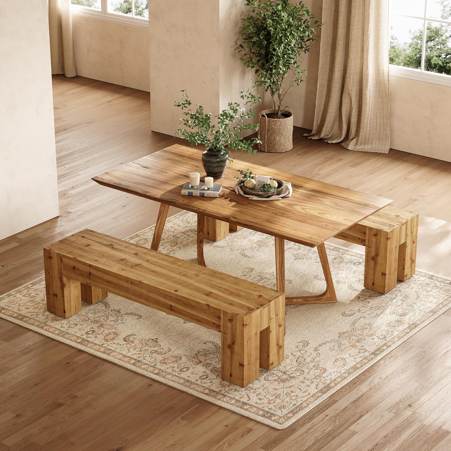 63" Solid Wood Dining Bench, Long Kitchen Table Bench with Sturdy Frame