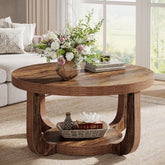 31.5" Coffee Table, Modern 2 - Tier Circle Center Table with Storage Tribesigns 3