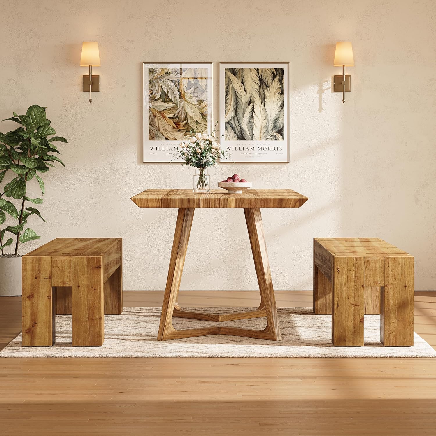 63" Solid Wood Dining Bench, Long Kitchen Table Bench with Sturdy Frame