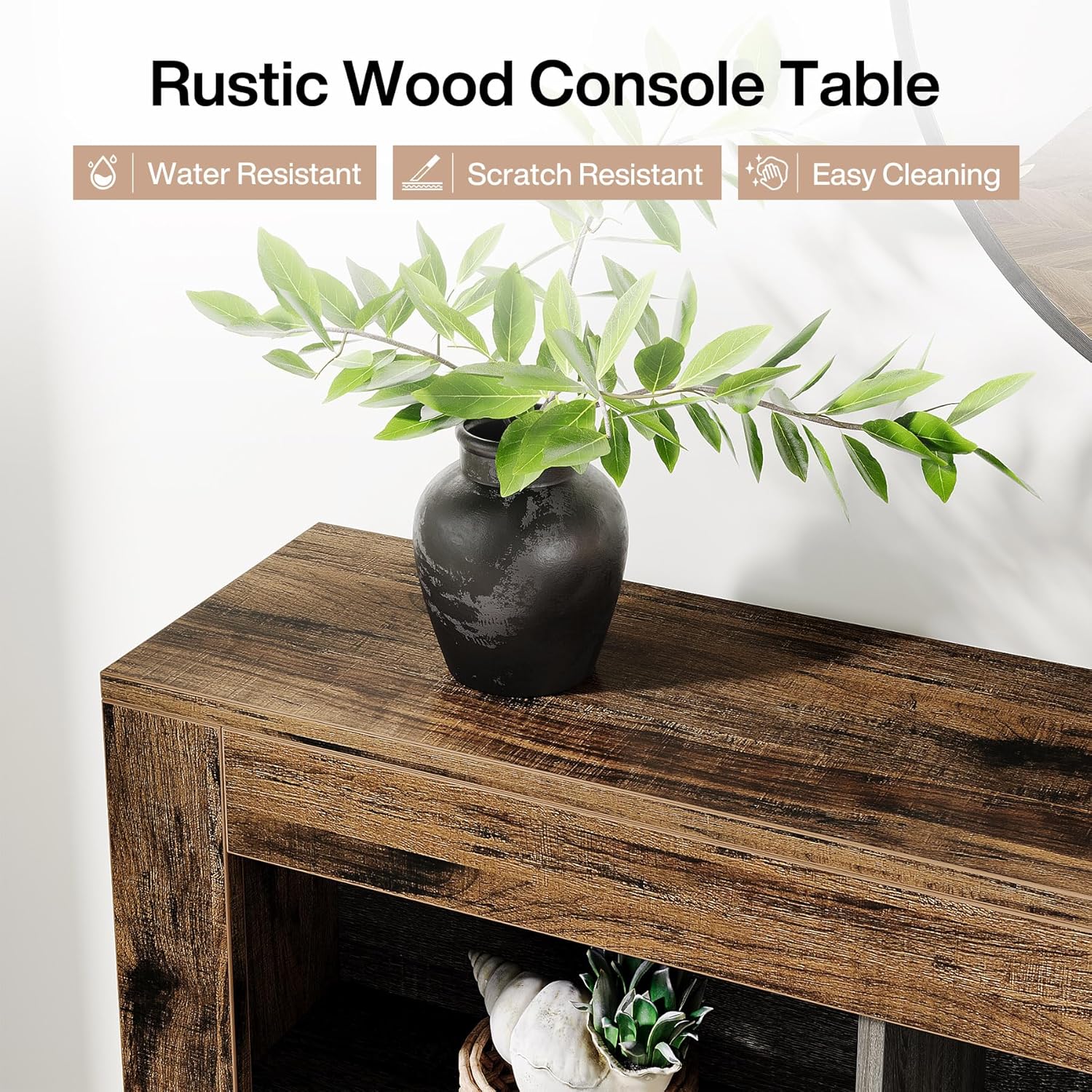 63" Console Table, Narrow Sofa Table Entryway Table with 6 Storage Cubes