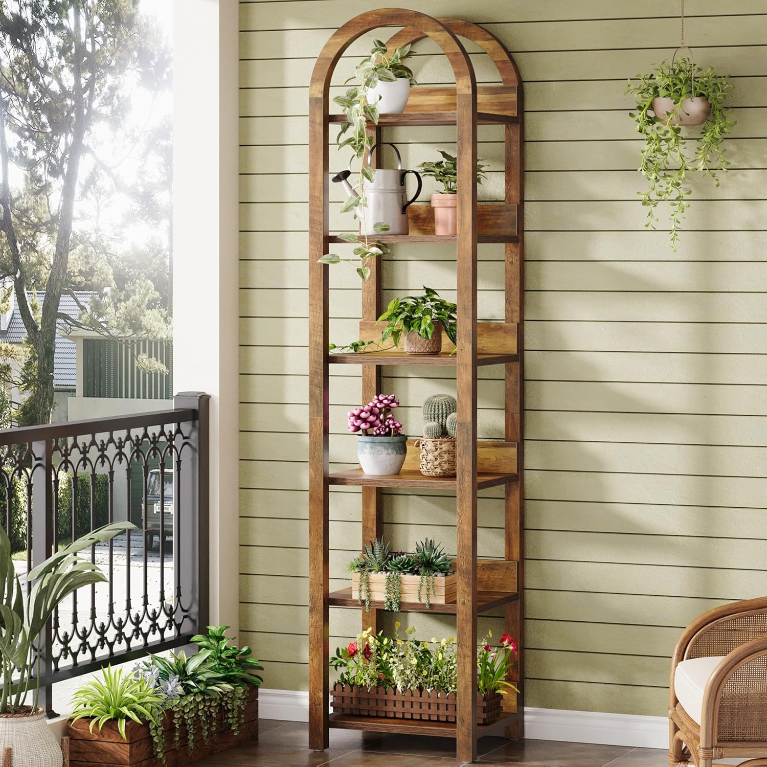 71" Tall and Narrow Bookshelf, 6-Tier Arched Bookcase Open Storage Rack