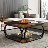 Square Coffee Table, 39" Central Cocktail Table with 2-Tier Shelves Tribesigns 3