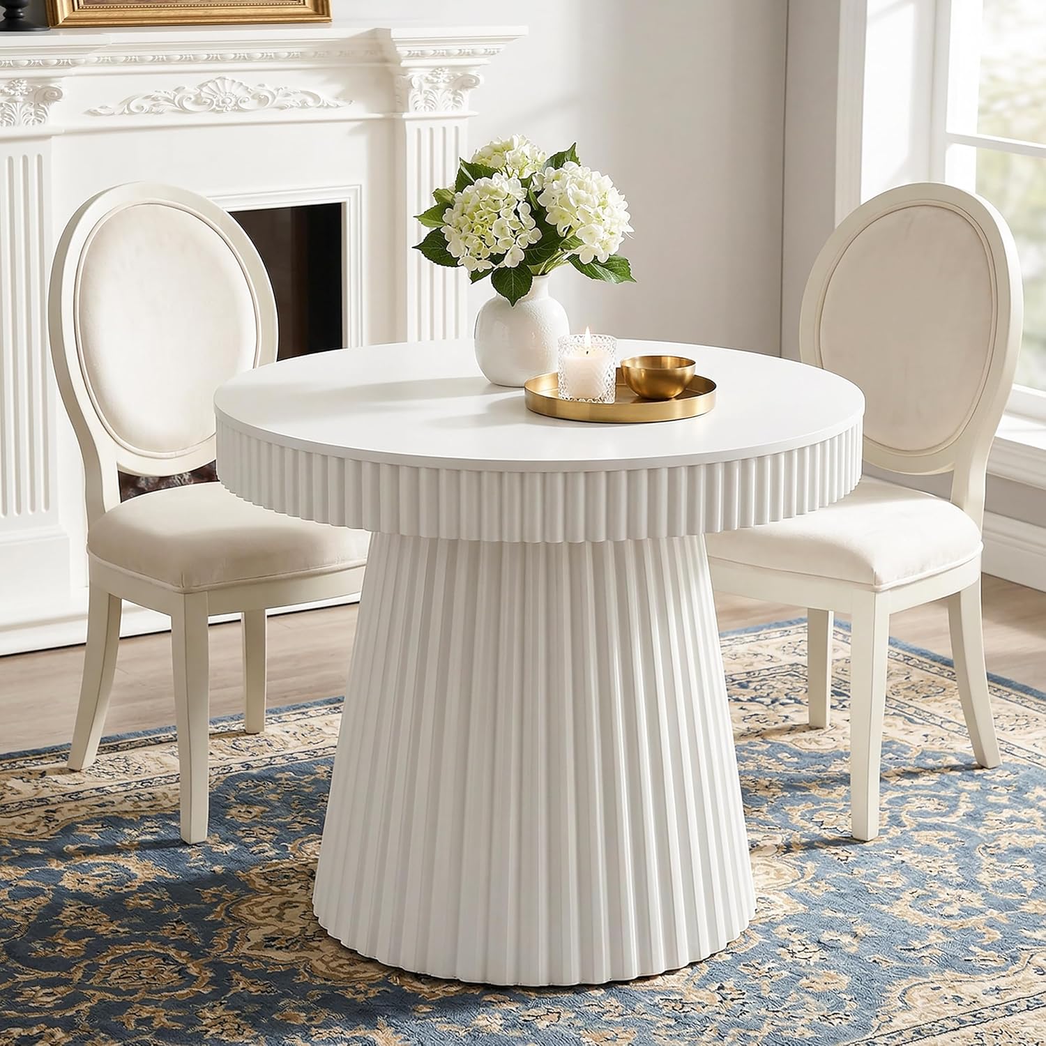 31.5" Modern Dining Table, Small Round Kitchen Table with Fluted Pedestal Base