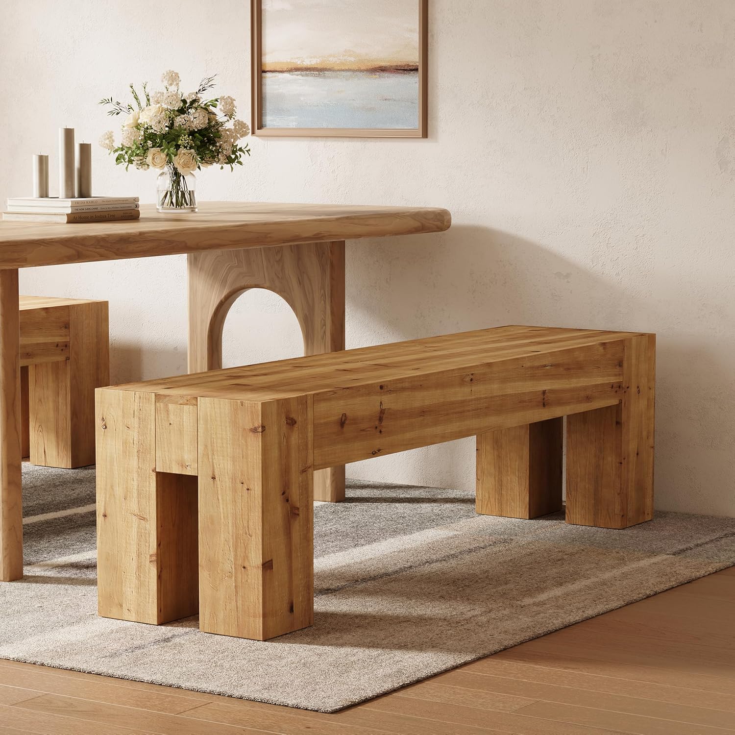 63" Solid Wood Dining Bench, Long Kitchen Table Bench with Sturdy Frame