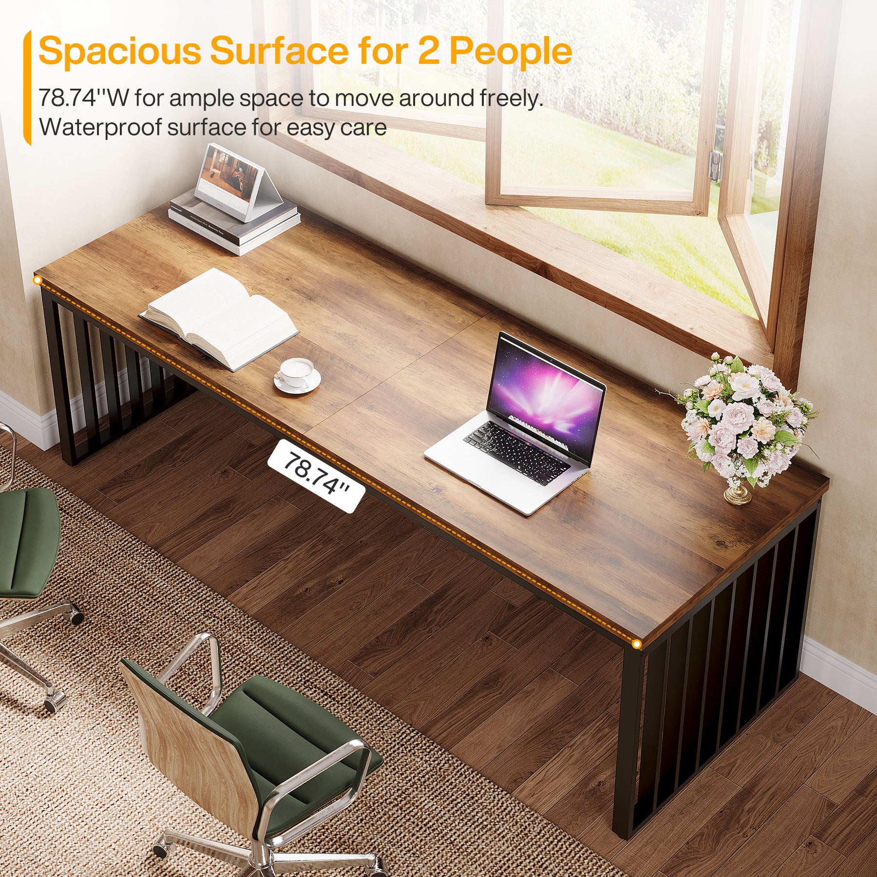 78.74" Two Person Desk, Long Executive Desk Double Computer Desk