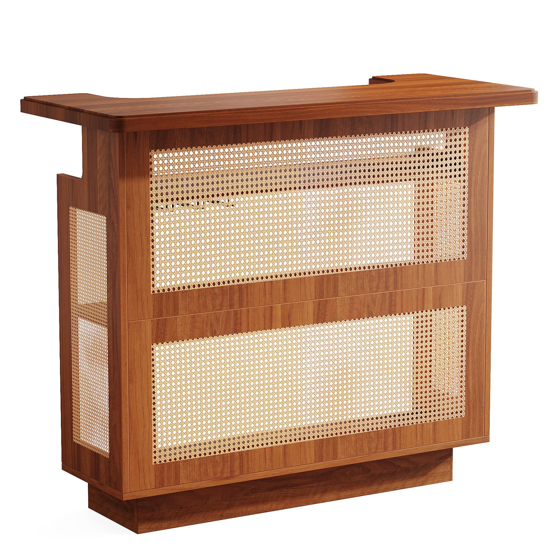 Bar Unit, 4-Tier Rattan Liquor Wine Bar Cabinet with Stemware Racks Tribesigns