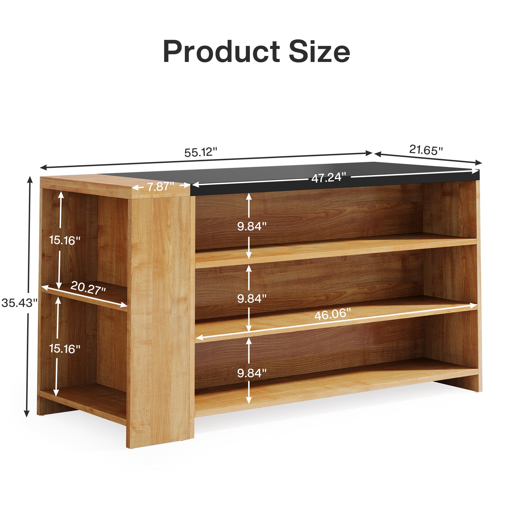 55" Kitchen Island with Storage, Farmhouse Coffee Bar Table with 5 Shelves